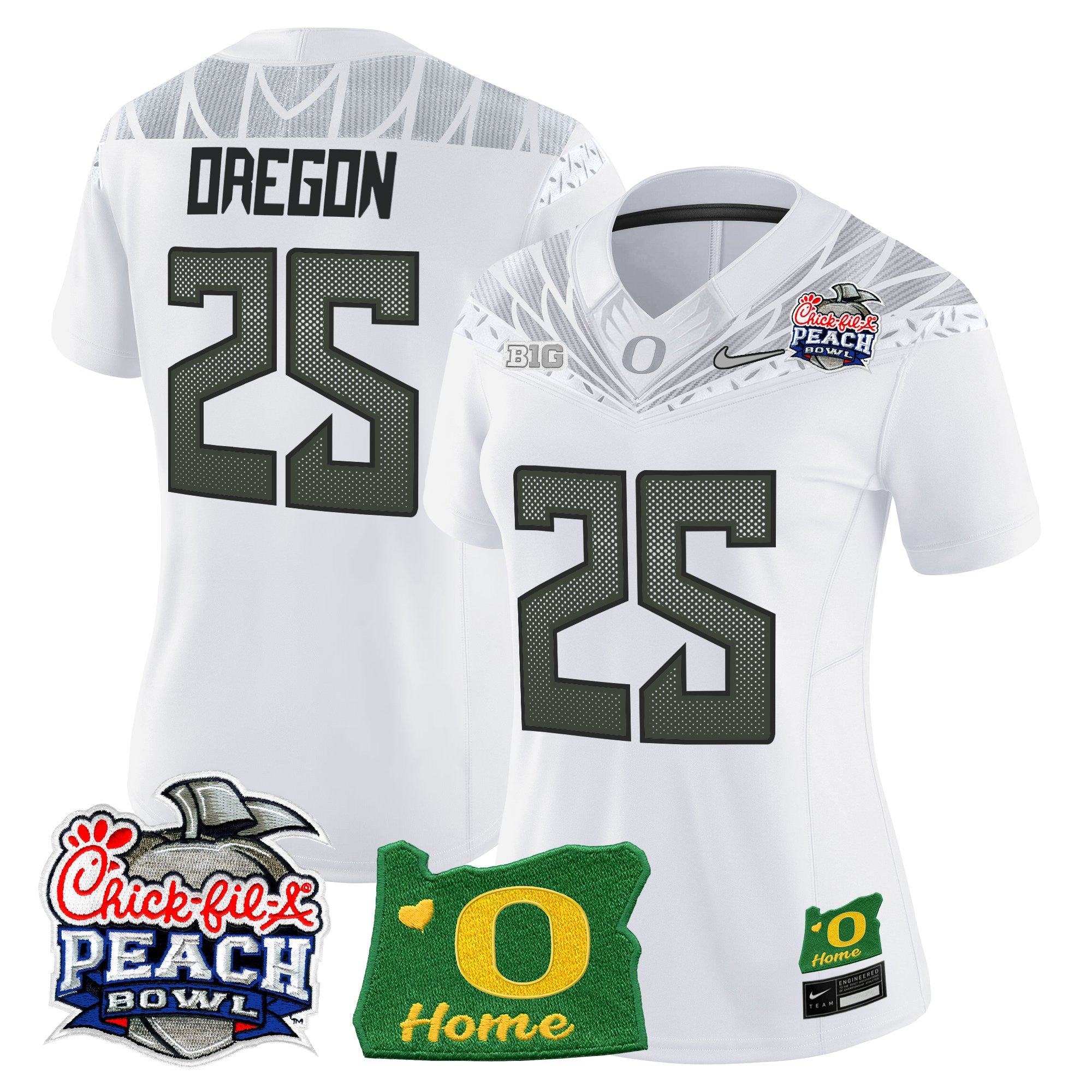 Women's Oregon Ducks 2026 Peach Bowl & Oregon State Patch Vapor Limited Jersey - All Stitched