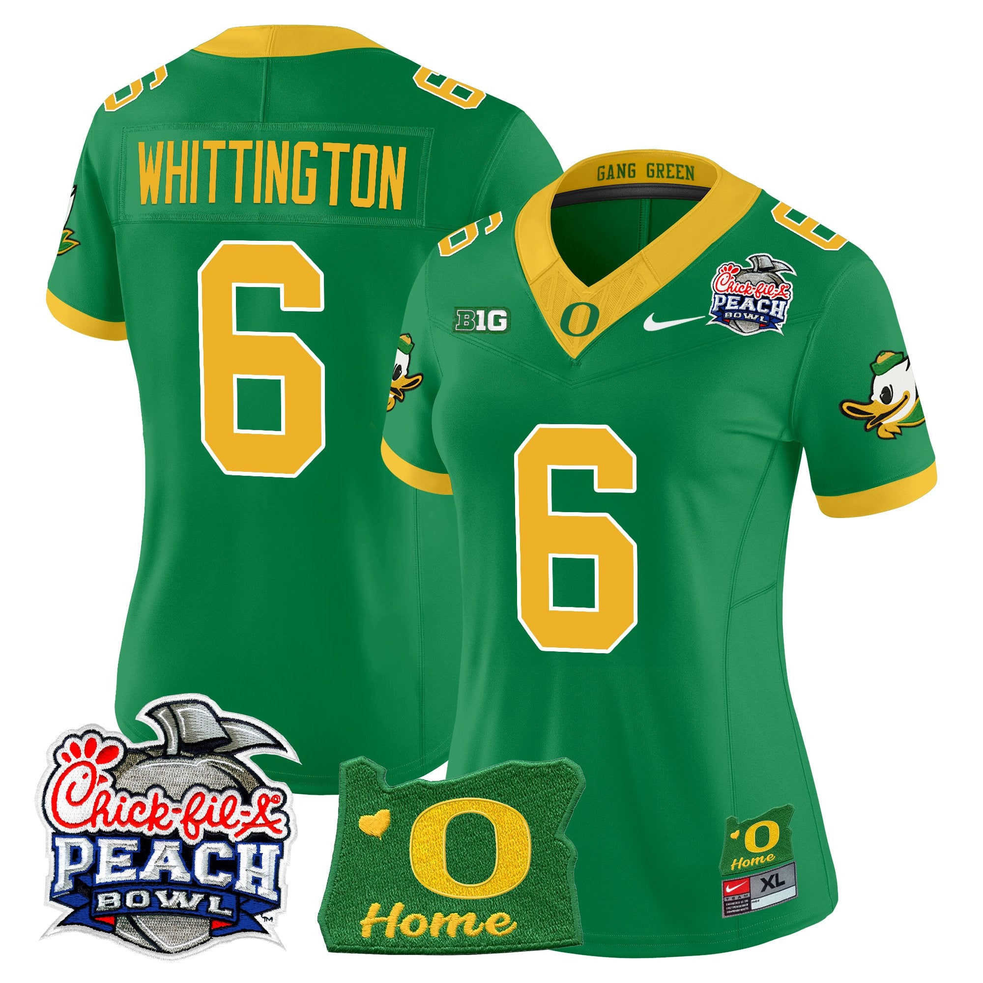 Women's Oregon Ducks 2026 Peach Bowl & Oregon State Patch Vapor Limited Jersey - All Stitched