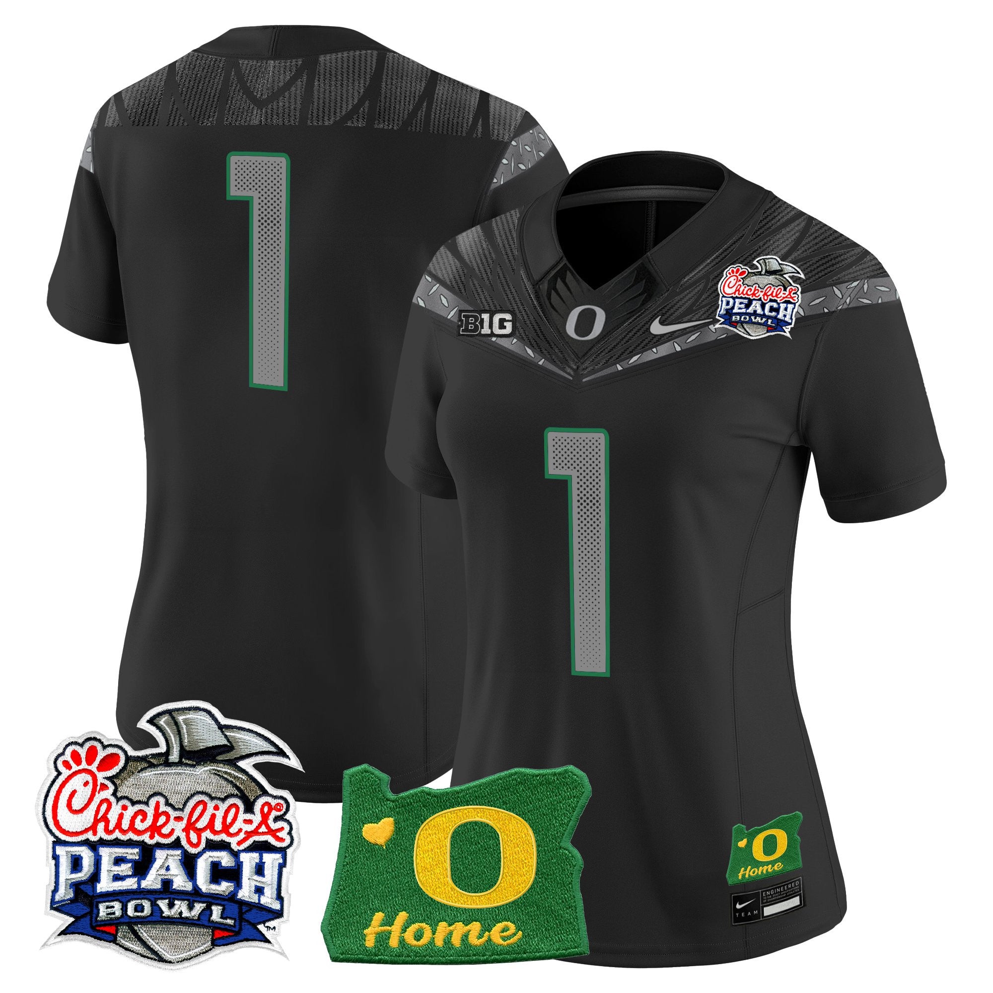 Women's Oregon Ducks 2026 Peach Bowl & Oregon State Patch Vapor Limited Jersey - All Stitched