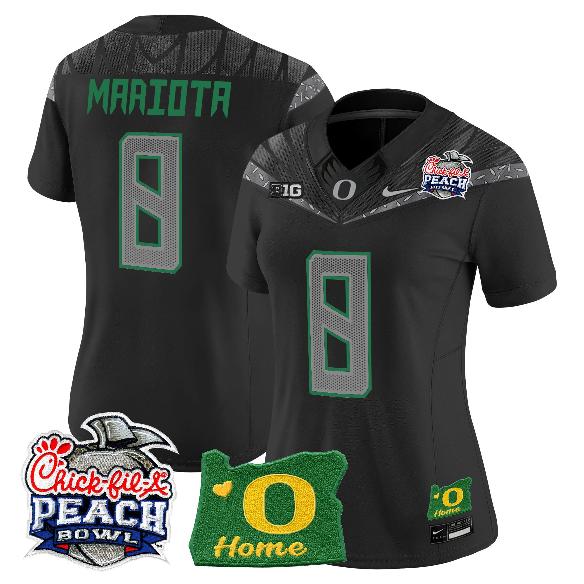 Women's Oregon Ducks 2026 Peach Bowl & Oregon State Patch Vapor Limited Jersey - All Stitched
