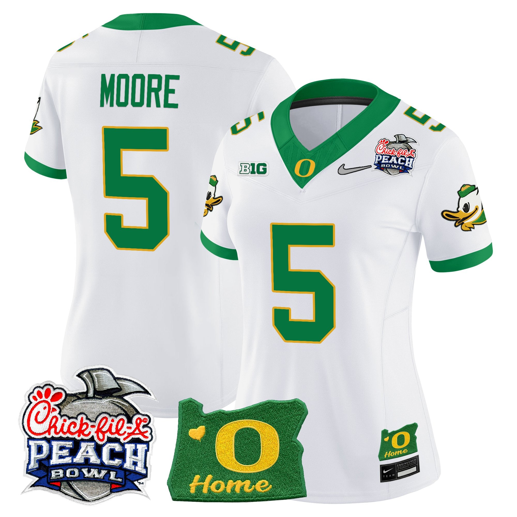 Women's Oregon Ducks 2026 Peach Bowl & Oregon State Patch Vapor Limited Jersey - All Stitched