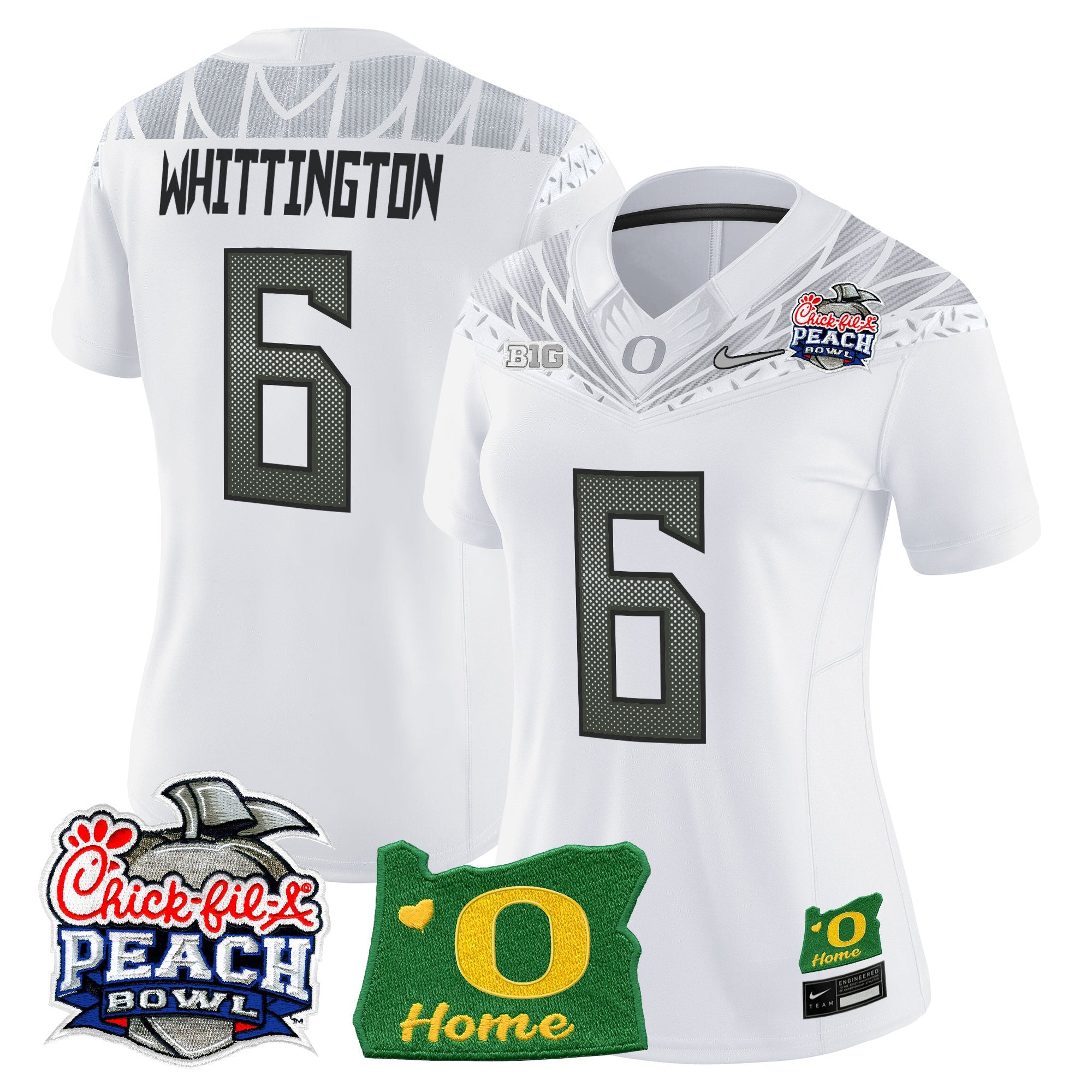 Women's Oregon Ducks 2026 Peach Bowl & Oregon State Patch Vapor Limited Jersey - All Stitched