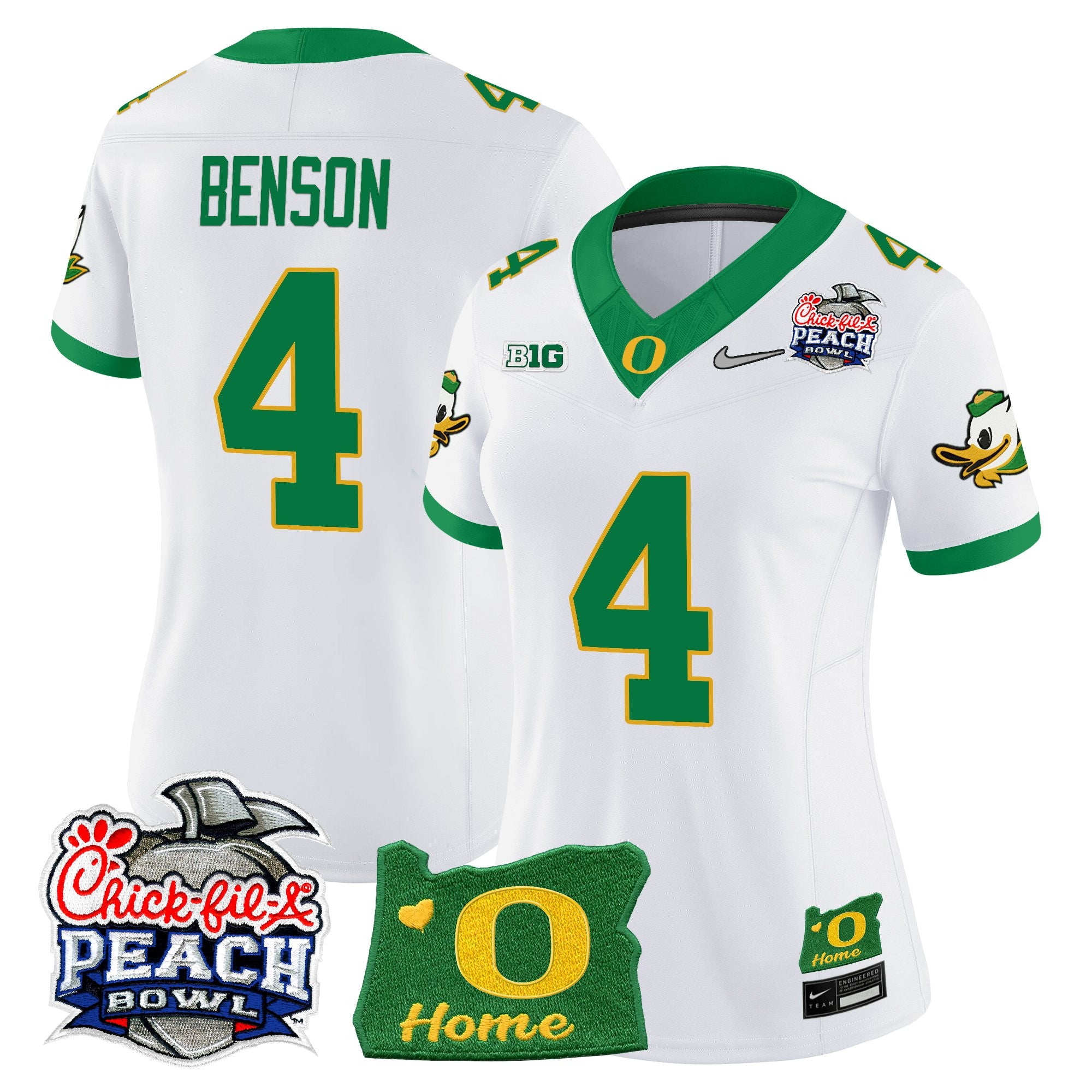 Women's Oregon Ducks 2026 Peach Bowl & Oregon State Patch Vapor Limited Jersey - All Stitched
