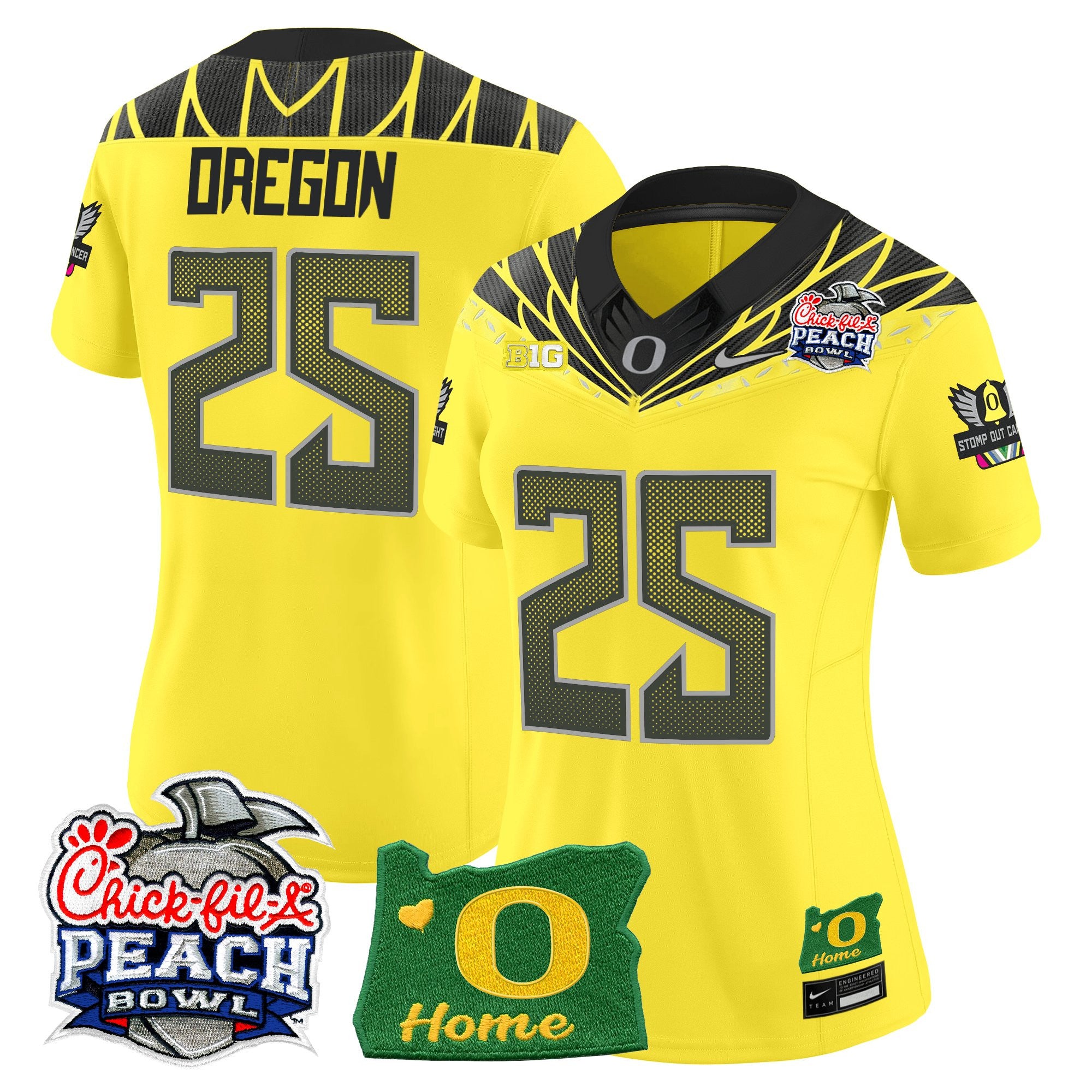 Women's Oregon Ducks 2026 Peach Bowl & Oregon State Patch Vapor Limited Jersey - All Stitched