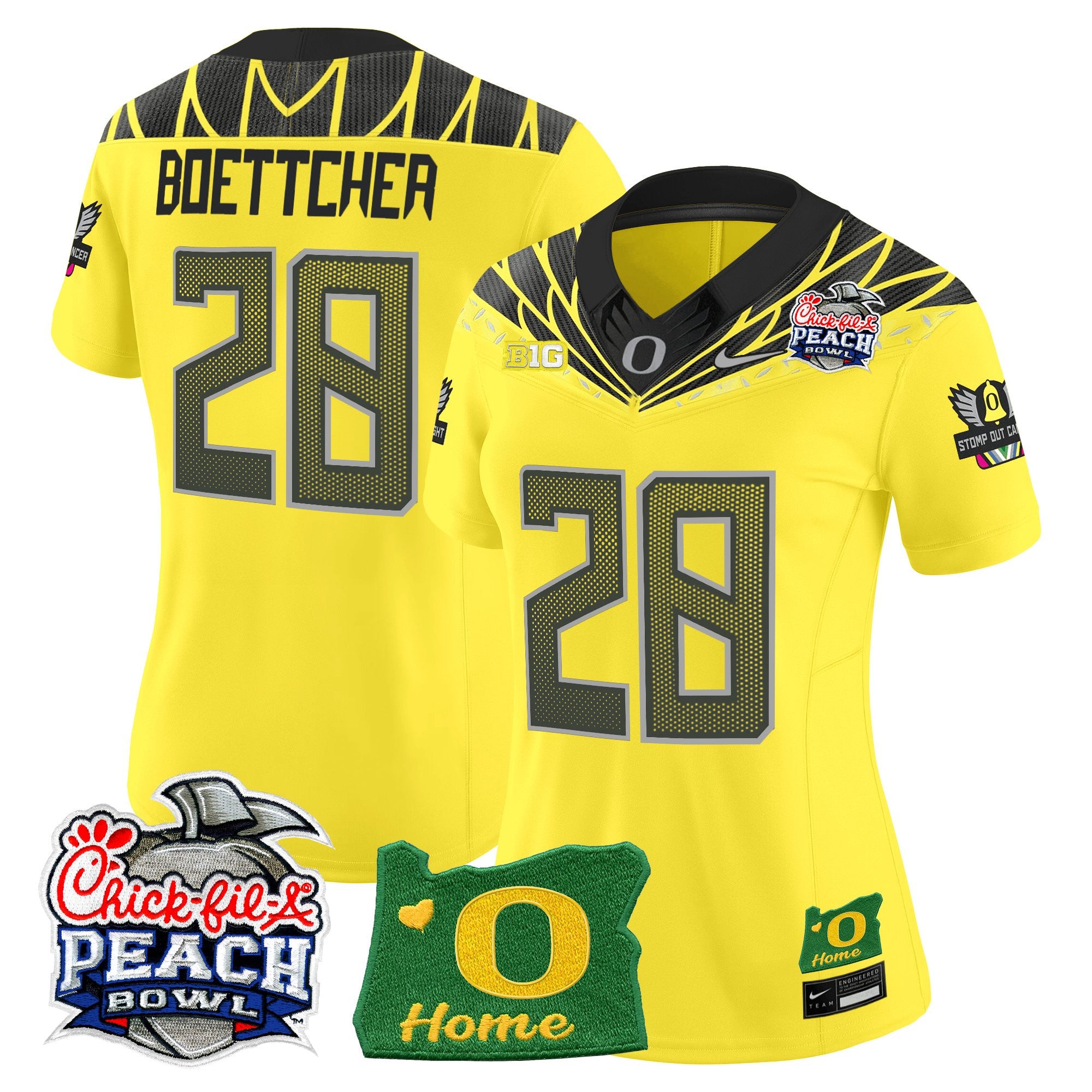 Women's Oregon Ducks 2026 Peach Bowl & Oregon State Patch Vapor Limited Jersey - All Stitched