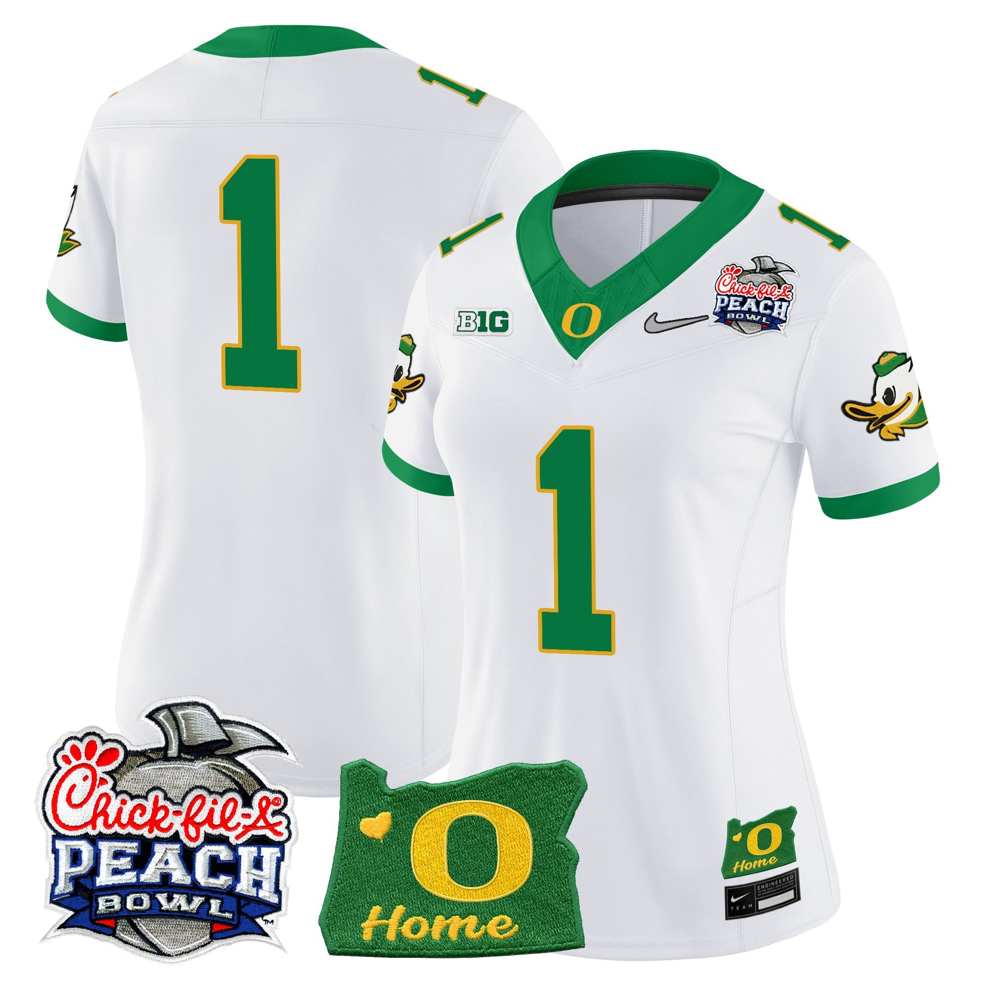 Women's Oregon Ducks 2026 Peach Bowl & Oregon State Patch Vapor Limited Jersey - All Stitched