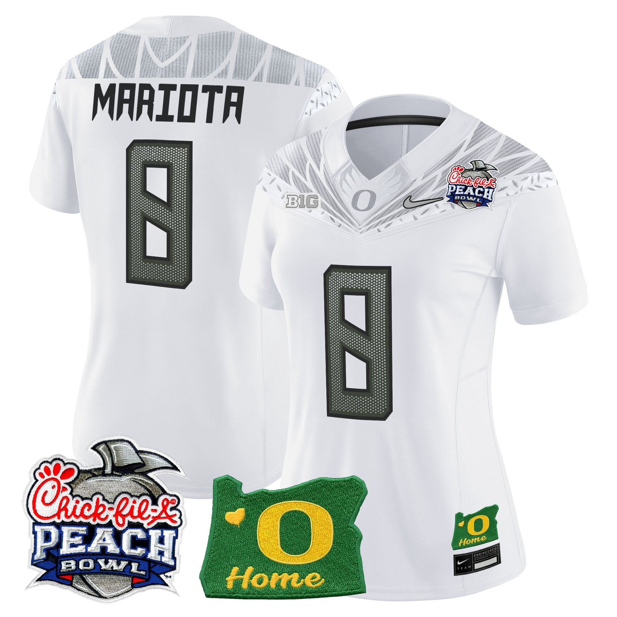 Women's Oregon Ducks 2026 Peach Bowl & Oregon State Patch Vapor Limited Jersey - All Stitched