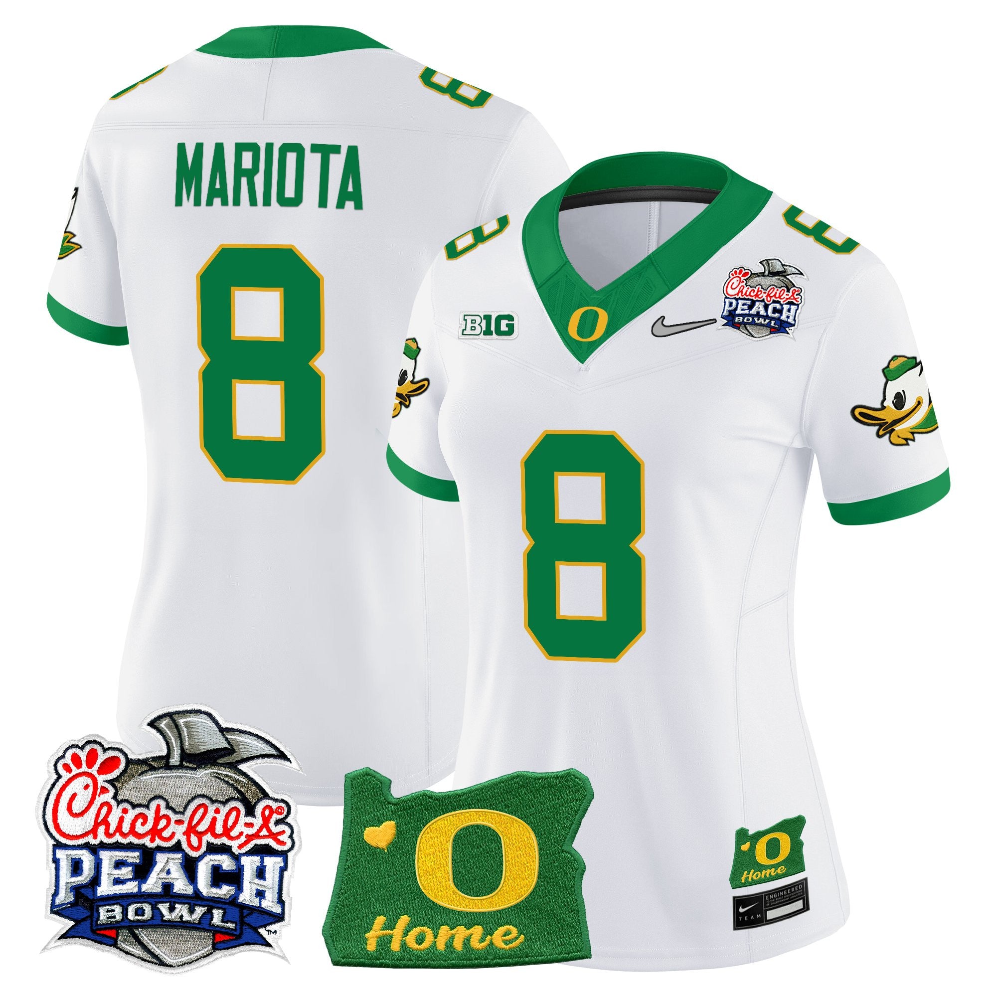 Women's Oregon Ducks 2026 Peach Bowl & Oregon State Patch Vapor Limited Jersey - All Stitched