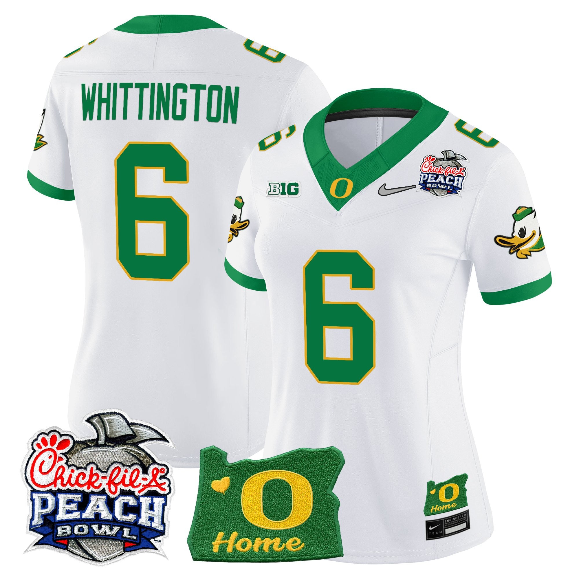 Women's Oregon Ducks 2026 Peach Bowl & Oregon State Patch Vapor Limited Jersey - All Stitched