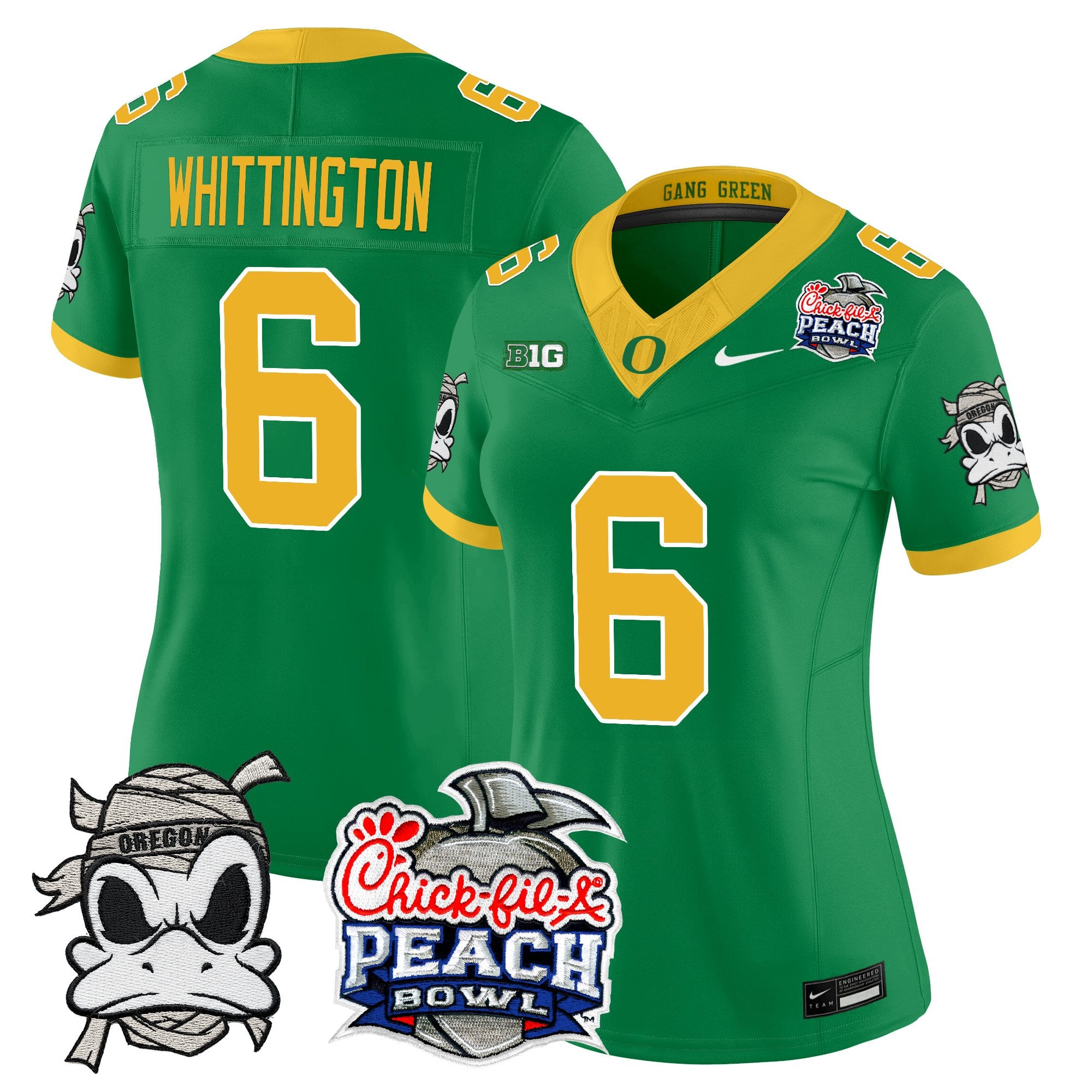Women's Oregon Ducks "Mummy Duck" Vapor Limited Jersey - 2026 Peach Bowl Patch - All Stitched