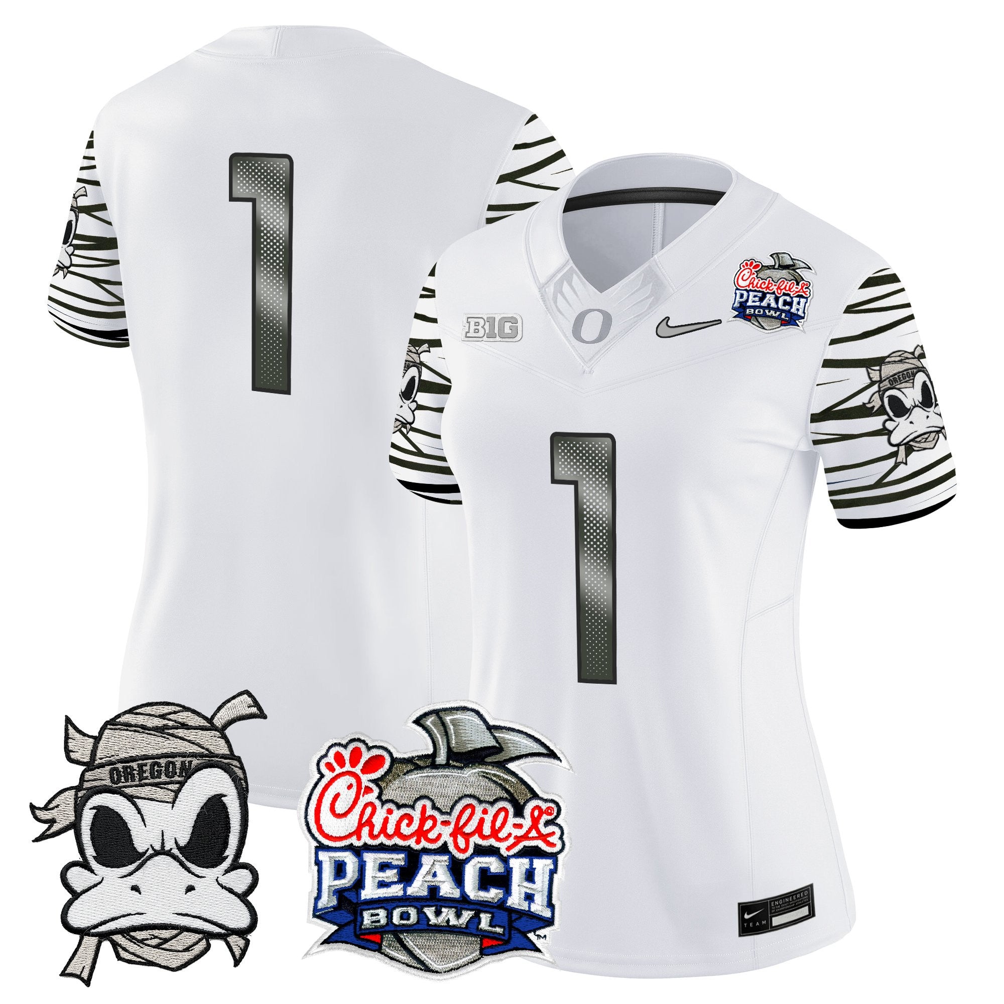 Women's Oregon Ducks "Mummy Duck" Vapor Limited Jersey - 2026 Peach Bowl Patch - All Stitched