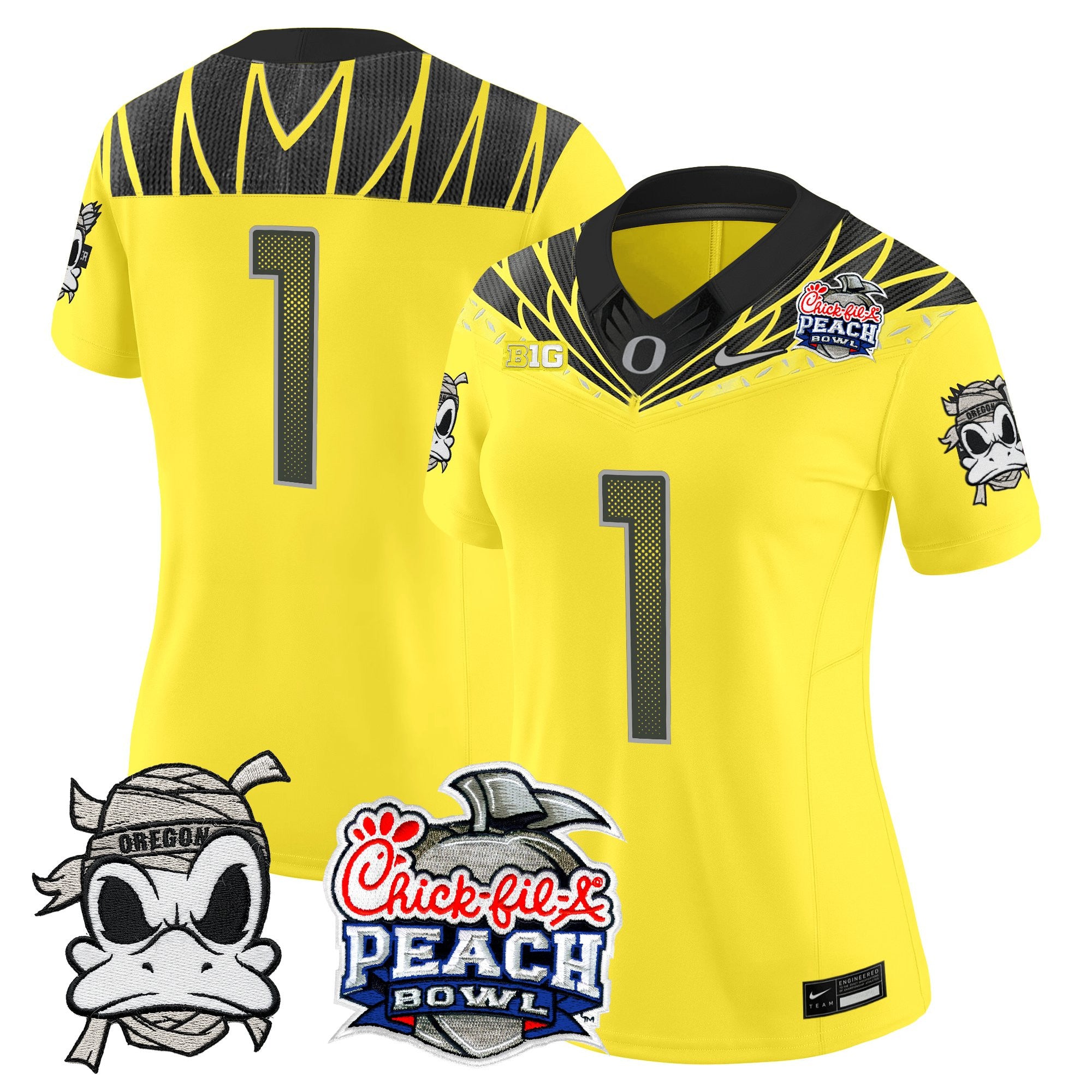 Women's Oregon Ducks "Mummy Duck" Vapor Limited Jersey - 2026 Peach Bowl Patch - All Stitched