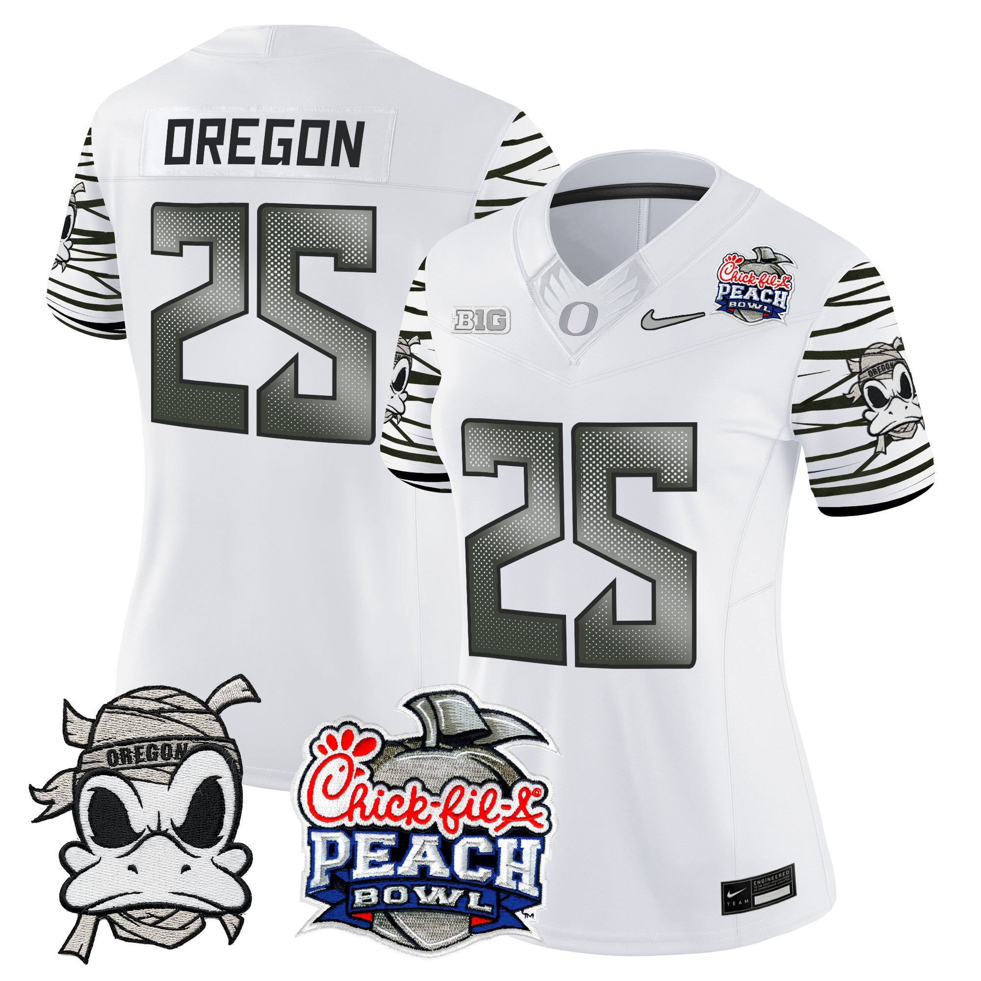 Women's Oregon Ducks "Mummy Duck" Vapor Limited Jersey - 2026 Peach Bowl Patch - All Stitched
