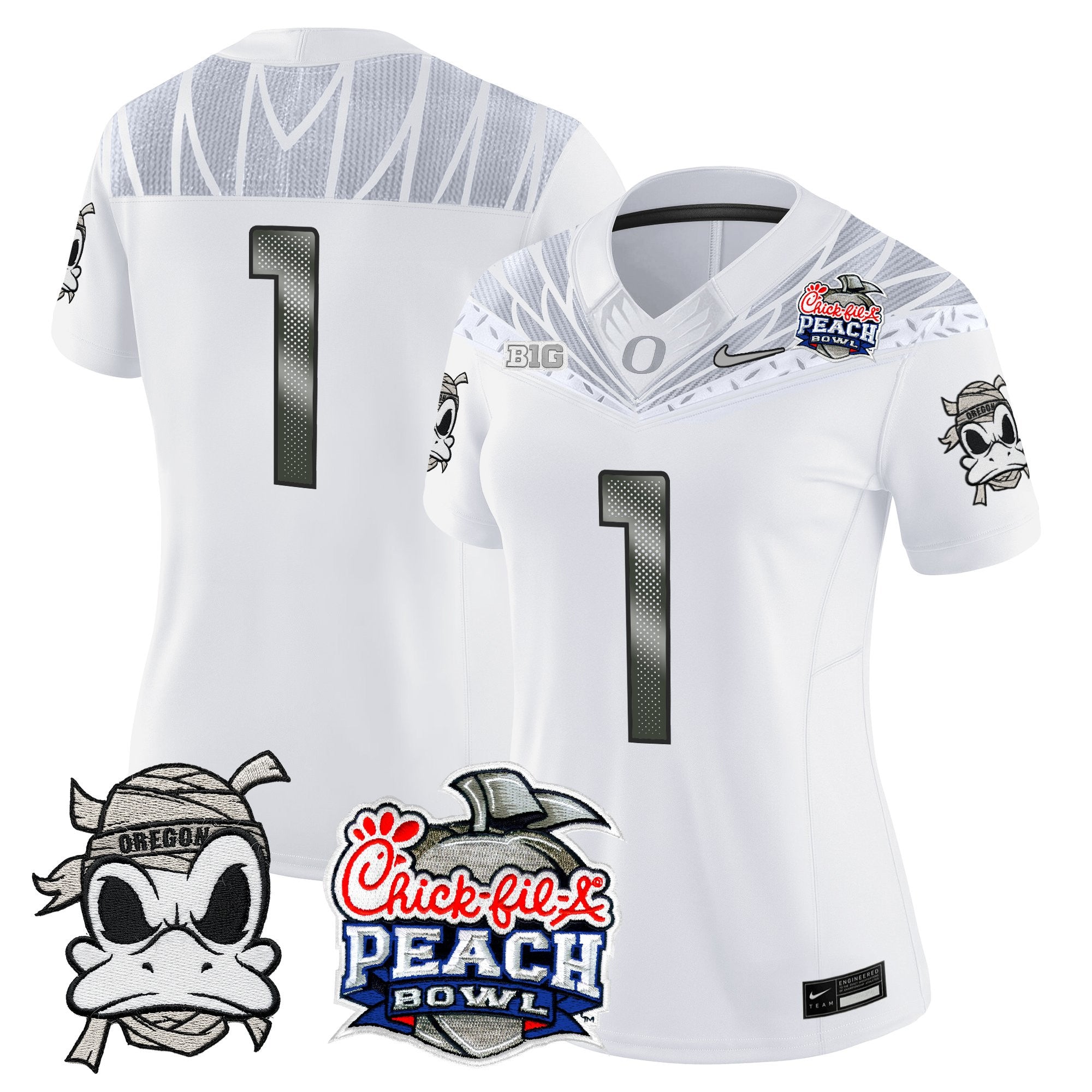 Women's Oregon Ducks "Mummy Duck" Vapor Limited Jersey - 2026 Peach Bowl Patch - All Stitched