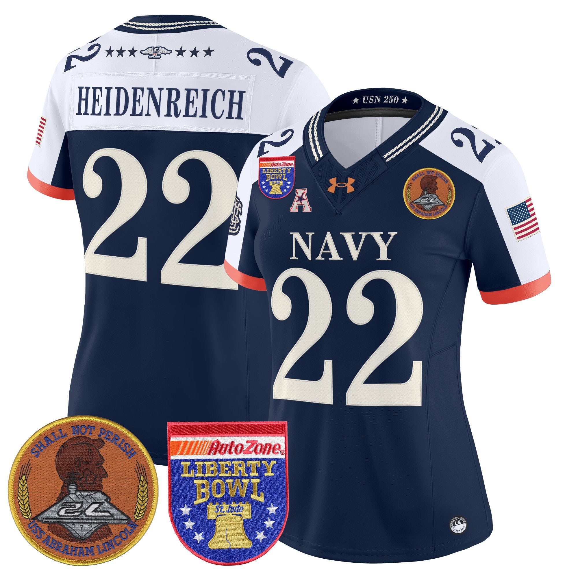 Women's Navy Midshipmen 250th Anniversary Vapor Limited Jersey - 2026 Liberty Bowl Patch - Stitched