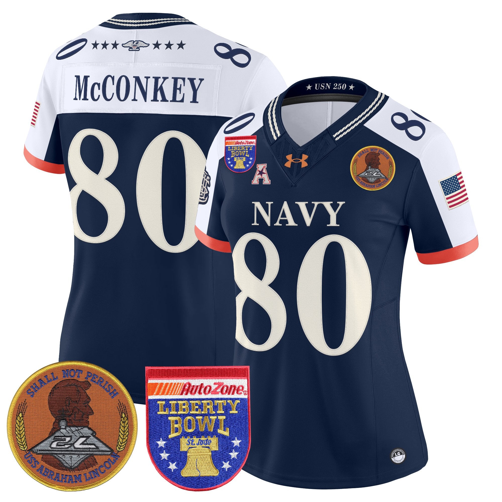 Women's Navy Midshipmen 250th Anniversary Vapor Limited Jersey - 2026 Liberty Bowl Patch - Stitched
