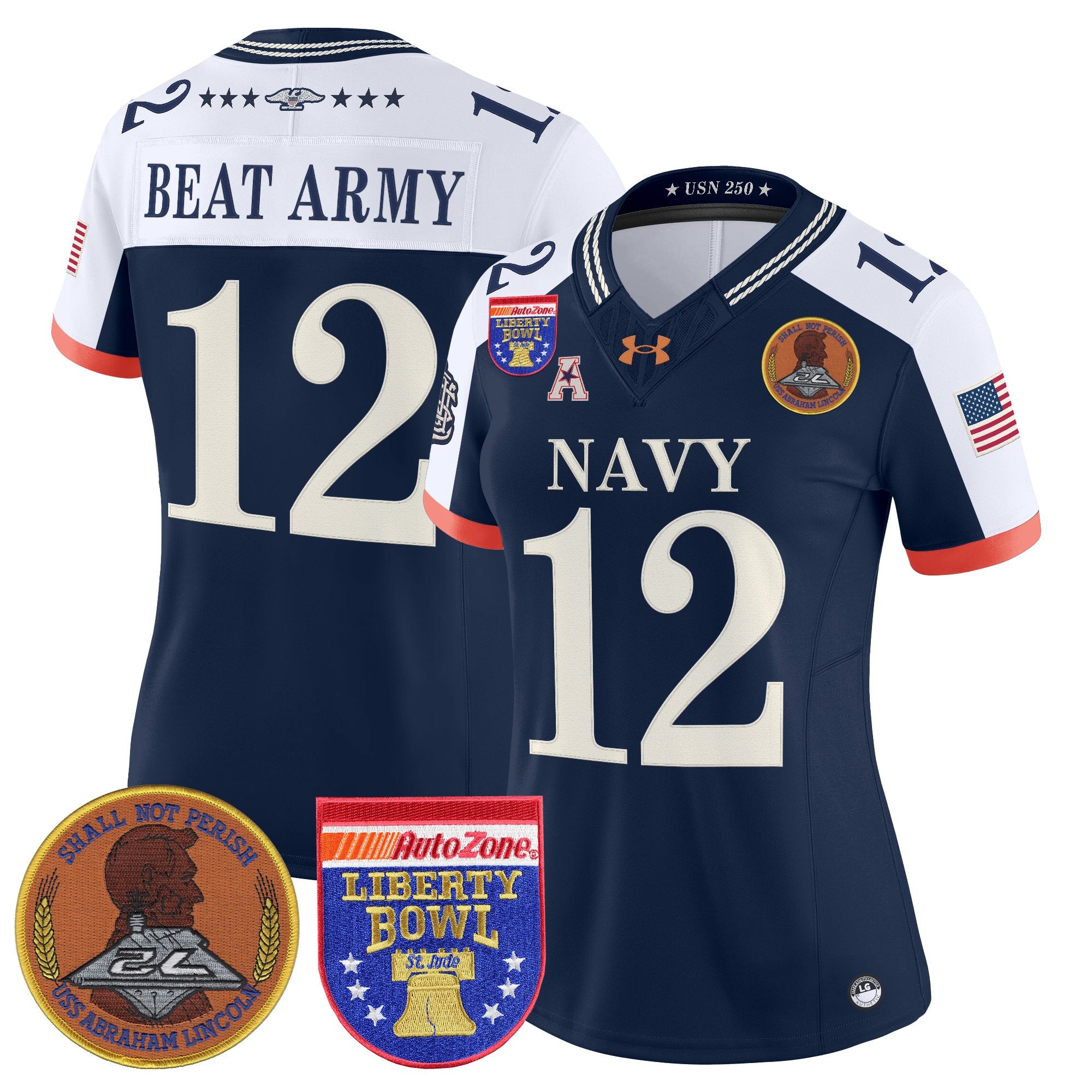 Women's Navy Midshipmen 250th Anniversary Vapor Limited Jersey - 2026 Liberty Bowl Patch - Stitched