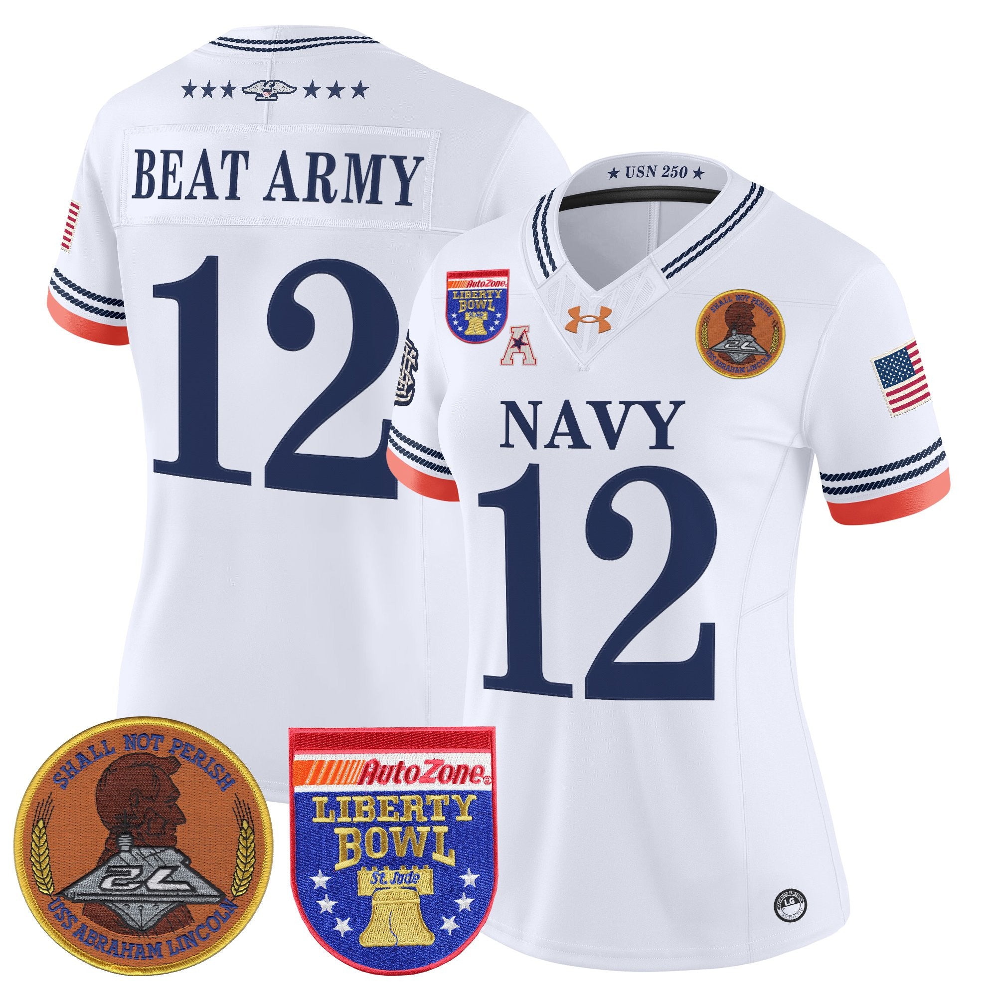 Women's Navy Midshipmen 250th Anniversary Vapor Limited Jersey - 2026 Liberty Bowl Patch - Stitched
