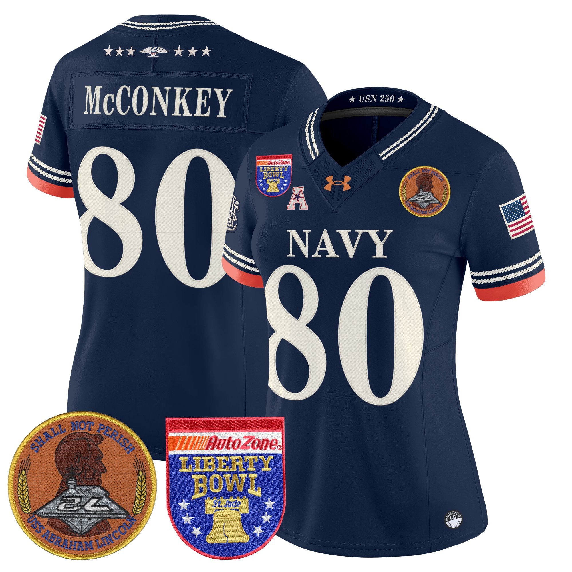 Women's Navy Midshipmen 250th Anniversary Vapor Limited Jersey - 2026 Liberty Bowl Patch - Stitched