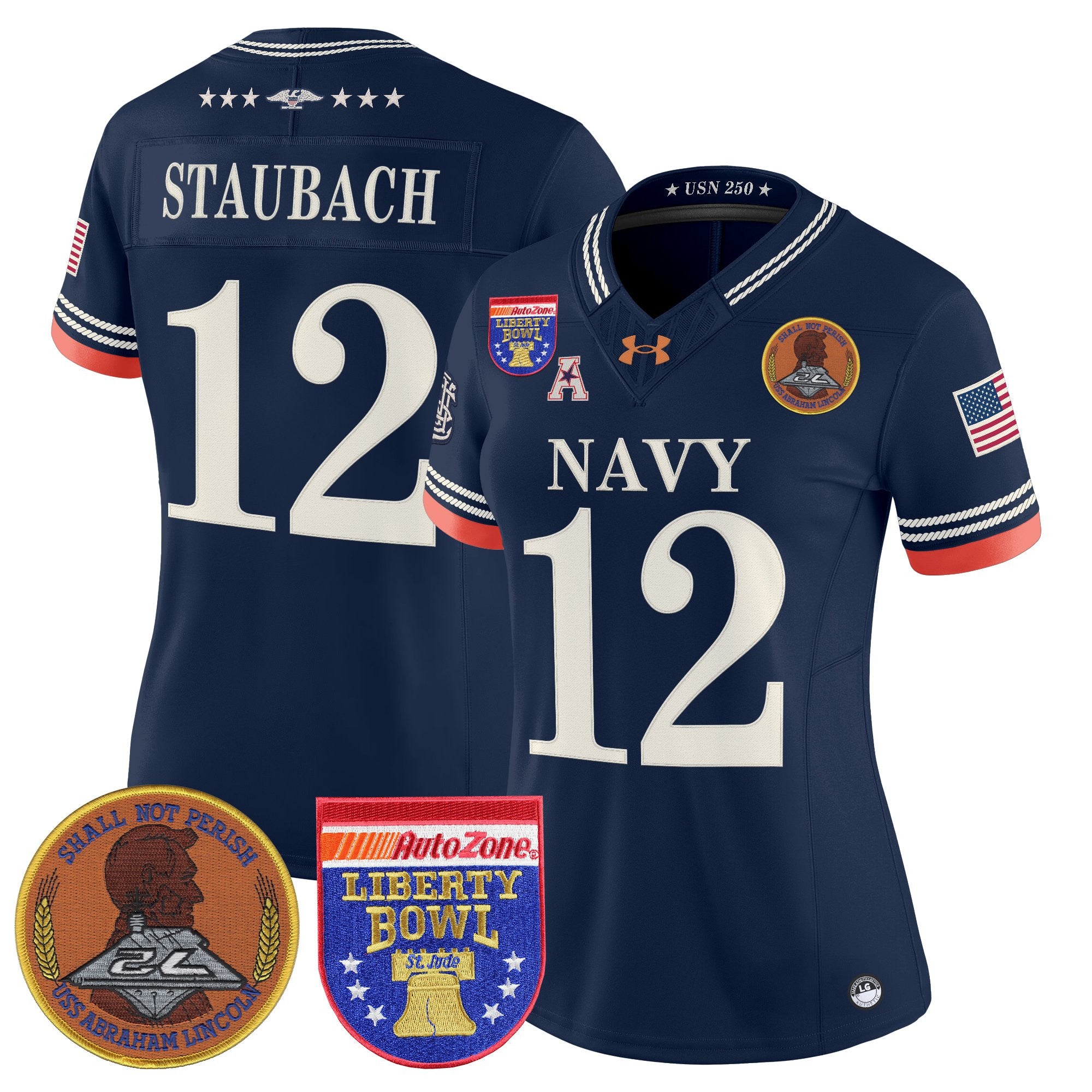 Women's Navy Midshipmen 250th Anniversary Vapor Limited Jersey - 2026 Liberty Bowl Patch - Stitched