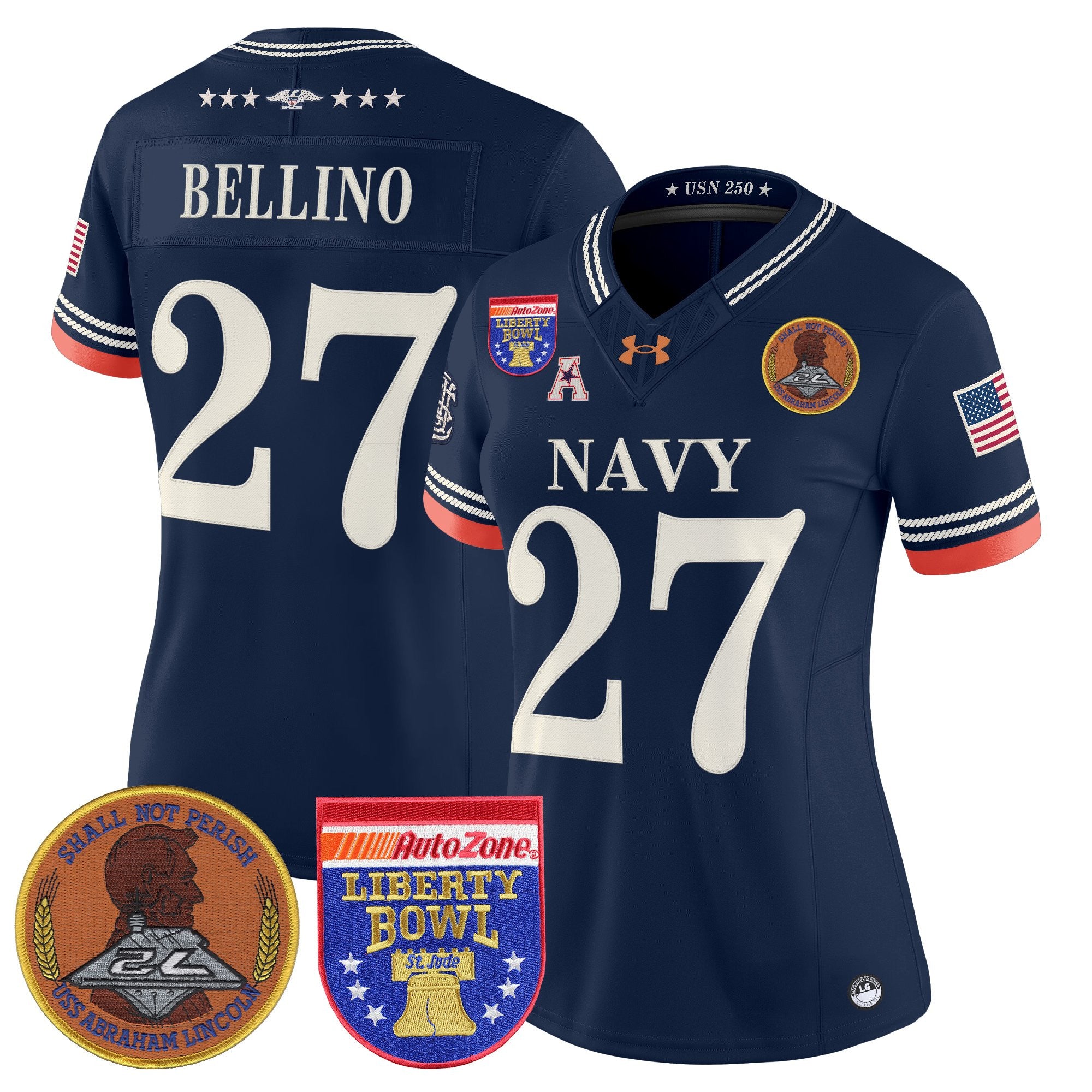 Women's Navy Midshipmen 250th Anniversary Vapor Limited Jersey - 2026 Liberty Bowl Patch - Stitched