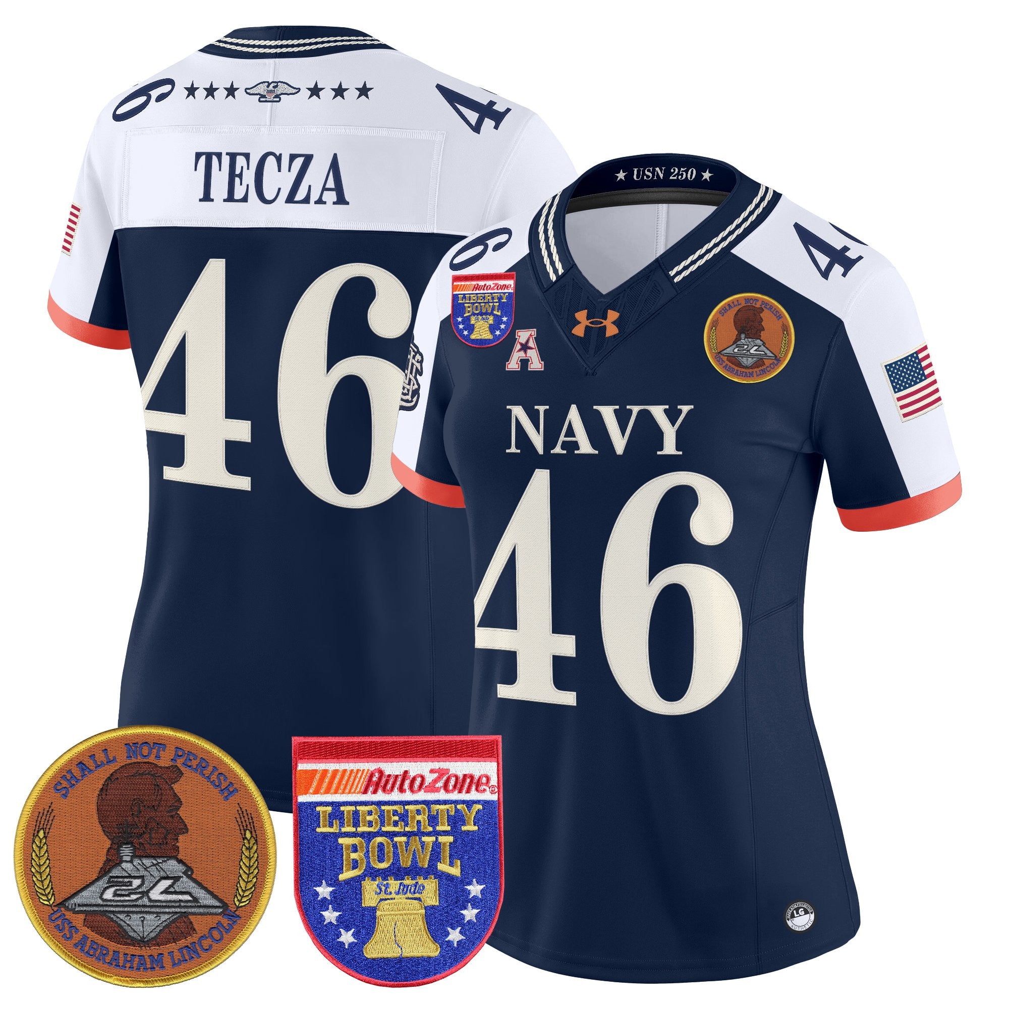 Women's Navy Midshipmen 250th Anniversary Vapor Limited Jersey - 2026 Liberty Bowl Patch - Stitched