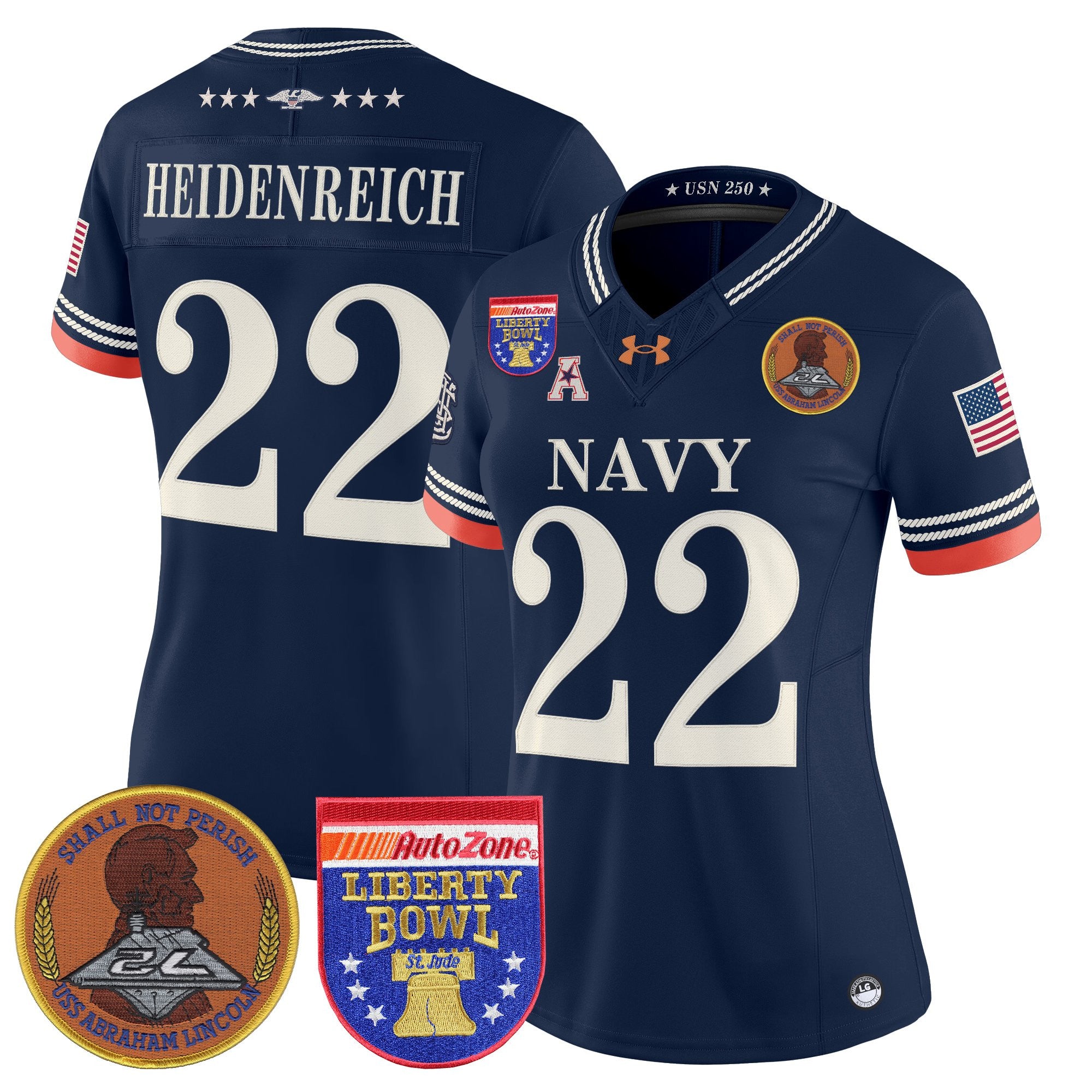 Women's Navy Midshipmen 250th Anniversary Vapor Limited Jersey - 2026 Liberty Bowl Patch - Stitched