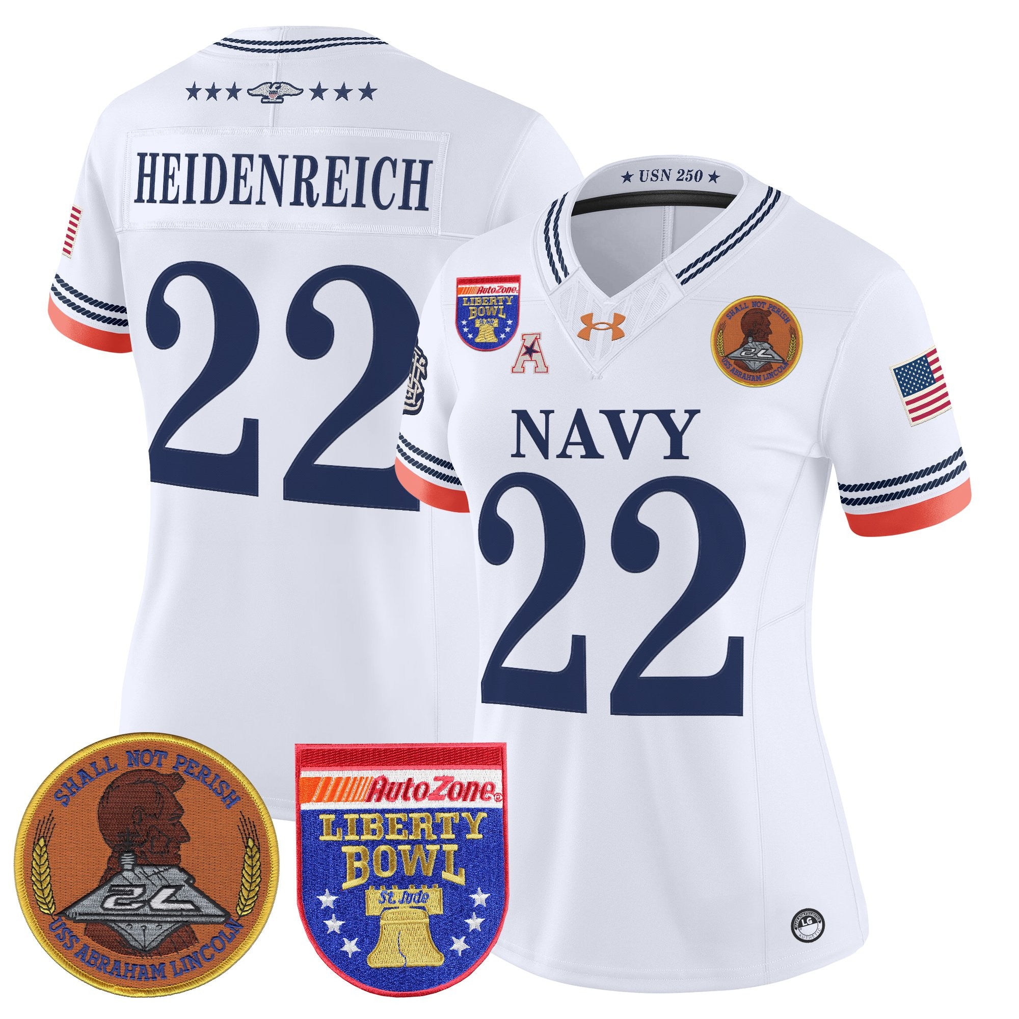 Women's Navy Midshipmen 250th Anniversary Vapor Limited Jersey - 2026 Liberty Bowl Patch - Stitched