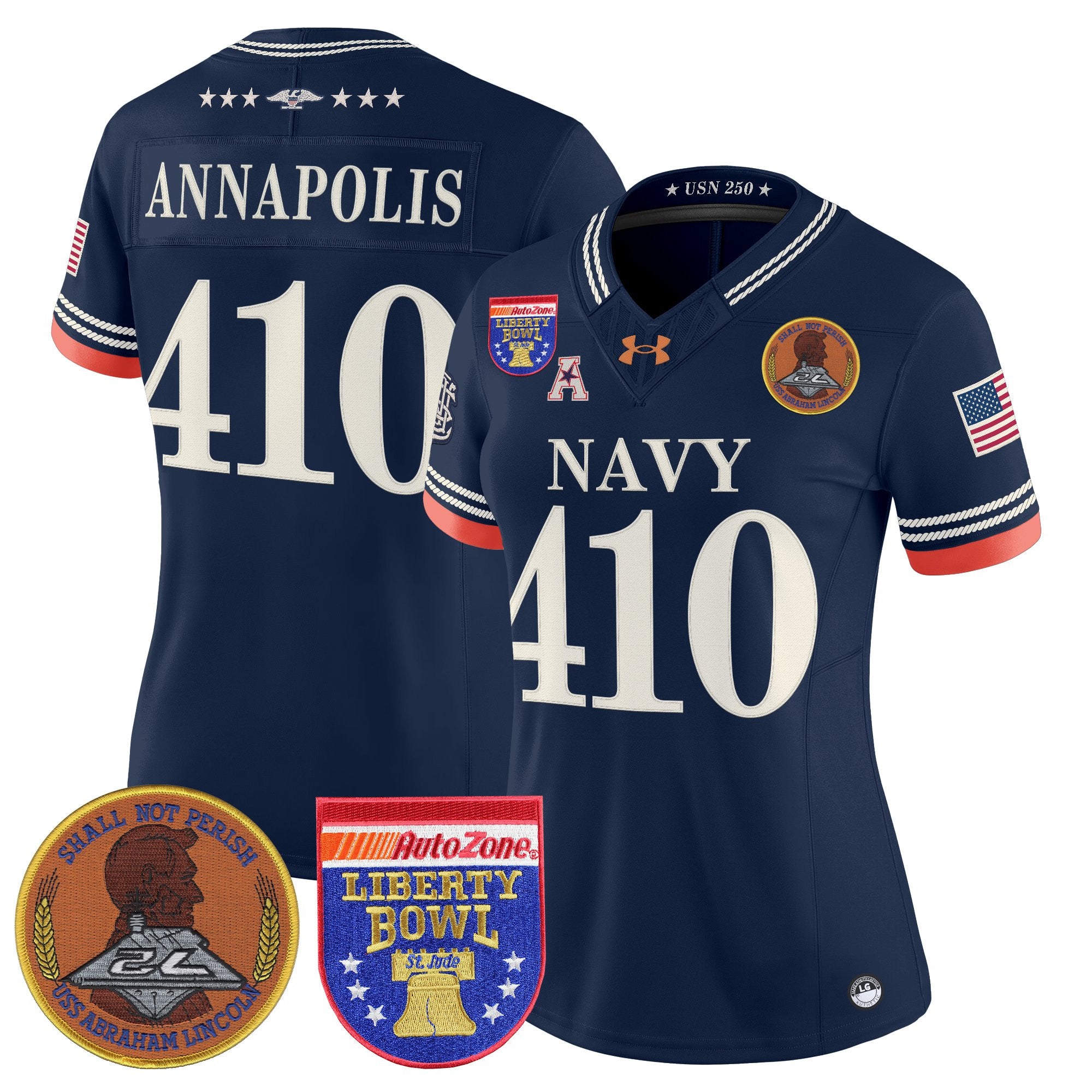 Women's Navy Midshipmen 250th Anniversary Vapor Limited Jersey - 2026 Liberty Bowl Patch - Stitched