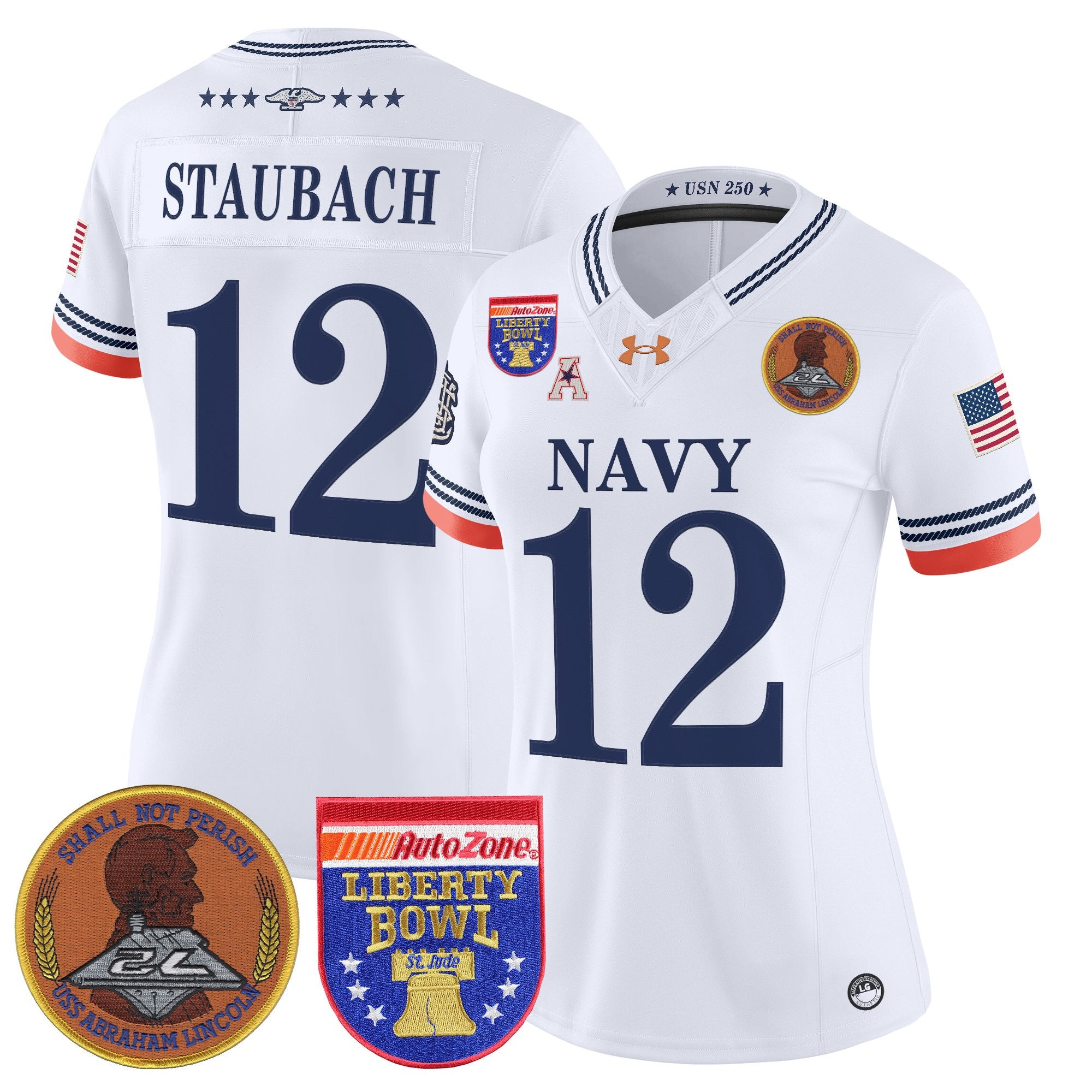 Women's Navy Midshipmen 250th Anniversary Vapor Limited Jersey - 2026 Liberty Bowl Patch - Stitched