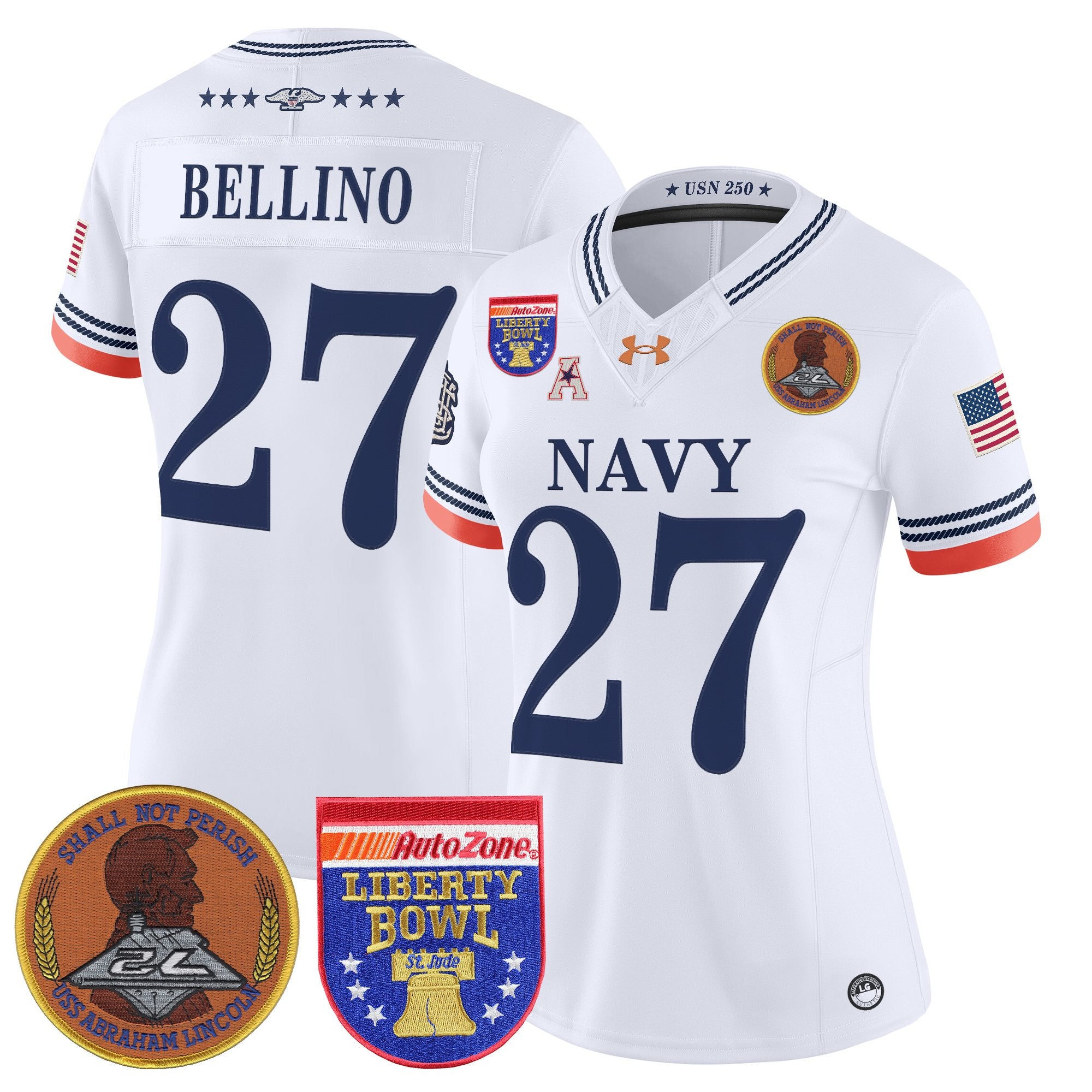 Women's Navy Midshipmen 250th Anniversary Vapor Limited Jersey - 2026 Liberty Bowl Patch - Stitched