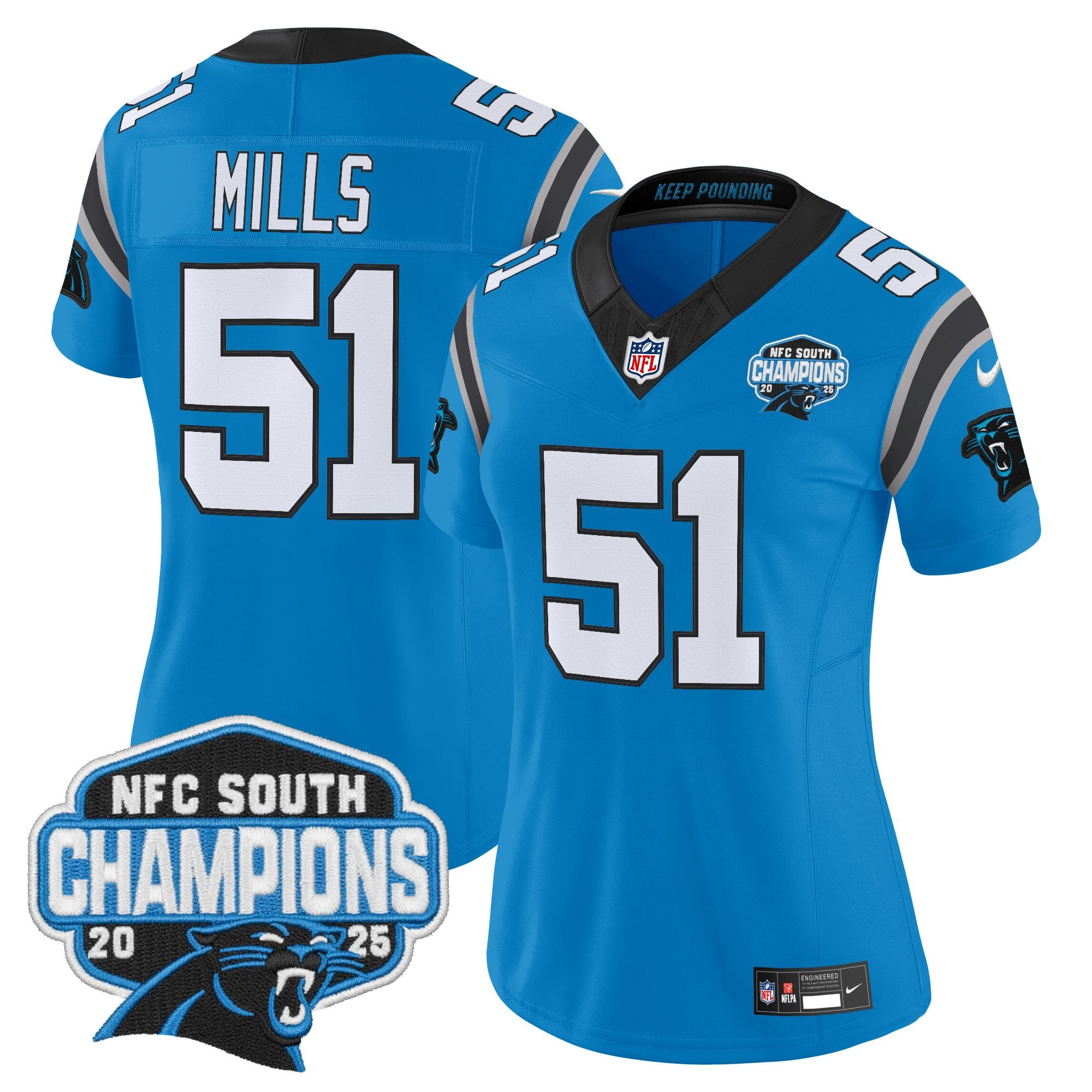 Women's Carolina Panthers 2025 NFC South Division Champions Vapor Limited Jersey - All Stitched
