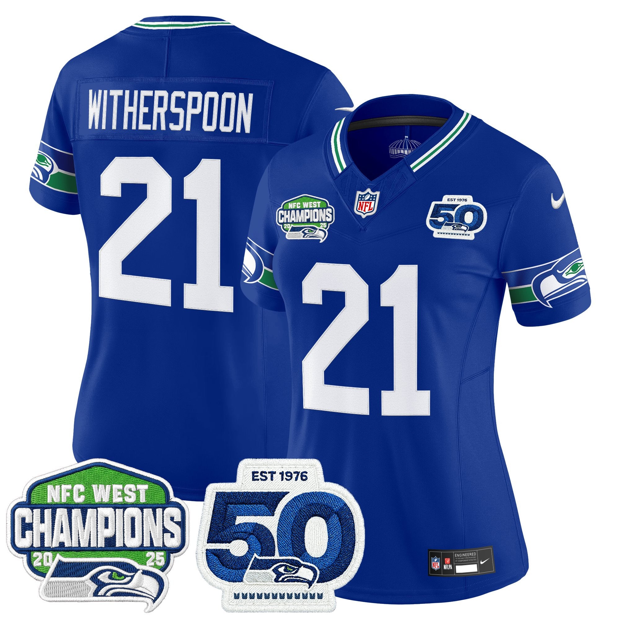 Women's Seattle Seahawks 2025 NFC West Division Champions & 50th Anniversary Patch Vapor Limited Jersey - All Stitched