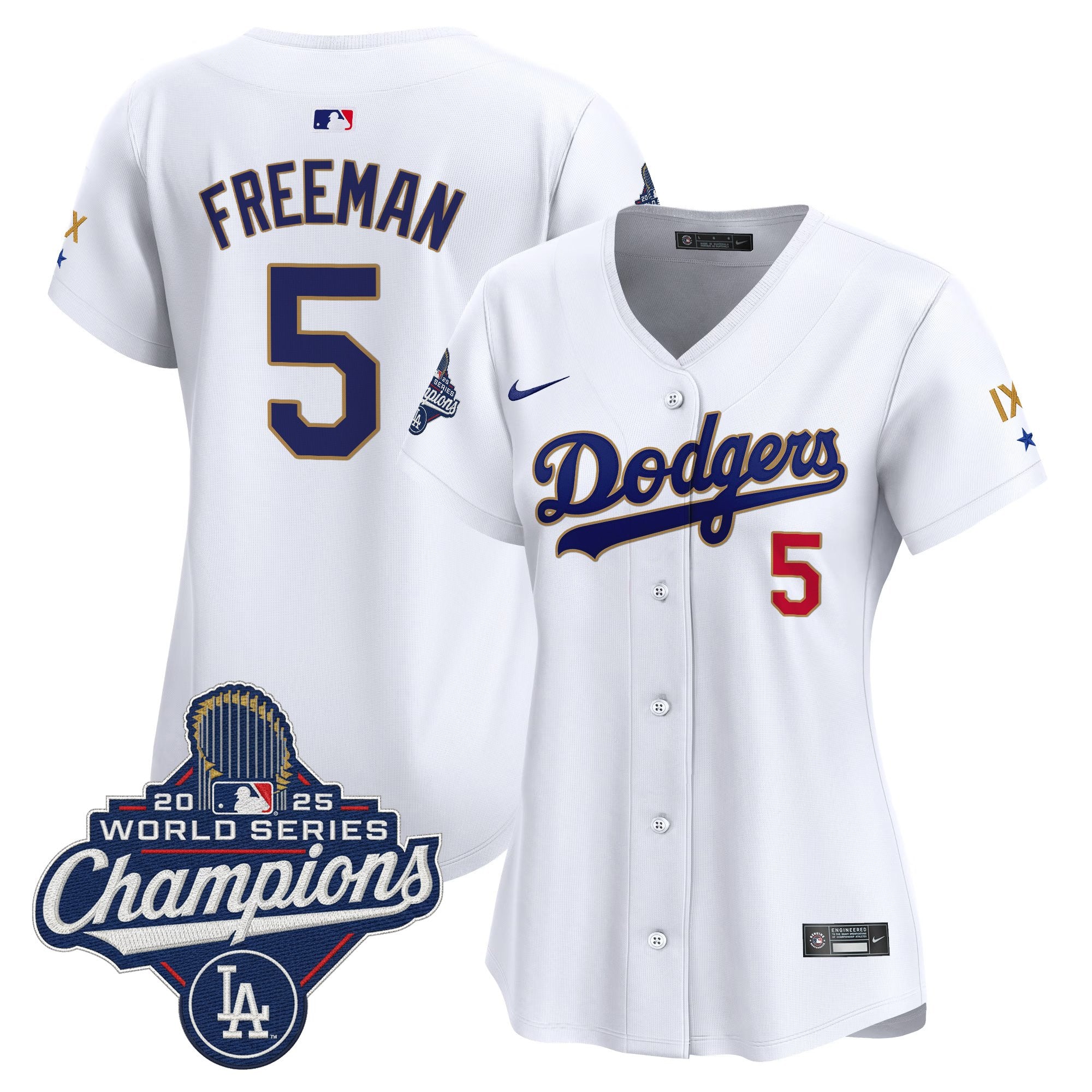 Women's Los Angeles Dodgers 9-Time Champions Gold Trim Vapor Premier Limited Jersey - All Stitched