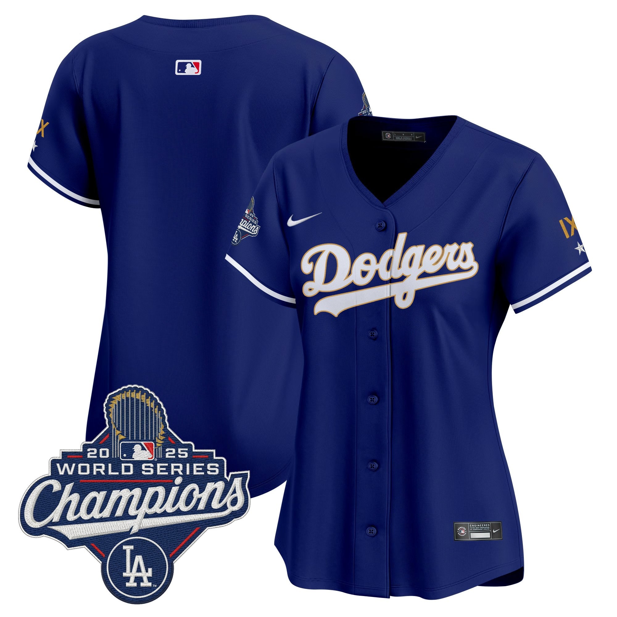 Women's Los Angeles Dodgers 9-Time Champions Gold Trim Vapor Premier Limited Jersey - All Stitched
