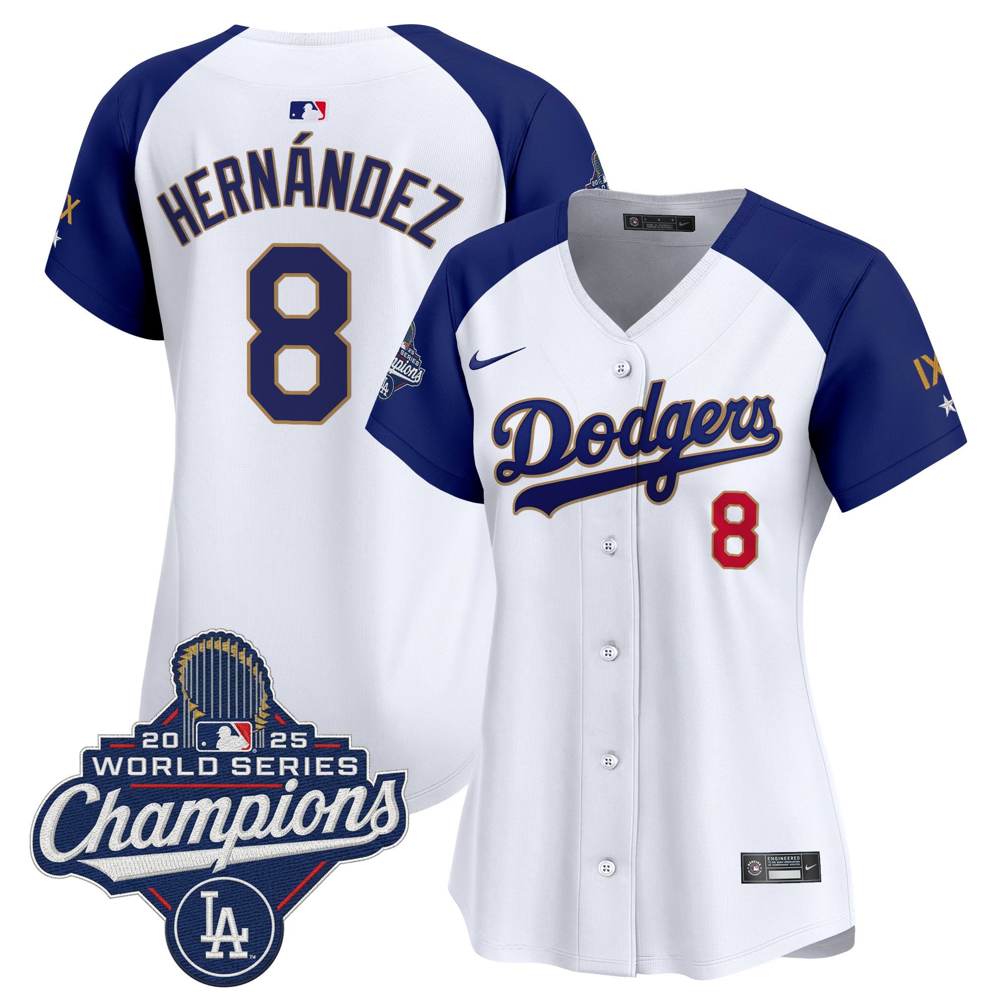 Women's Los Angeles Dodgers 9-Time Champions Gold Trim Vapor Premier Limited Jersey - All Stitched