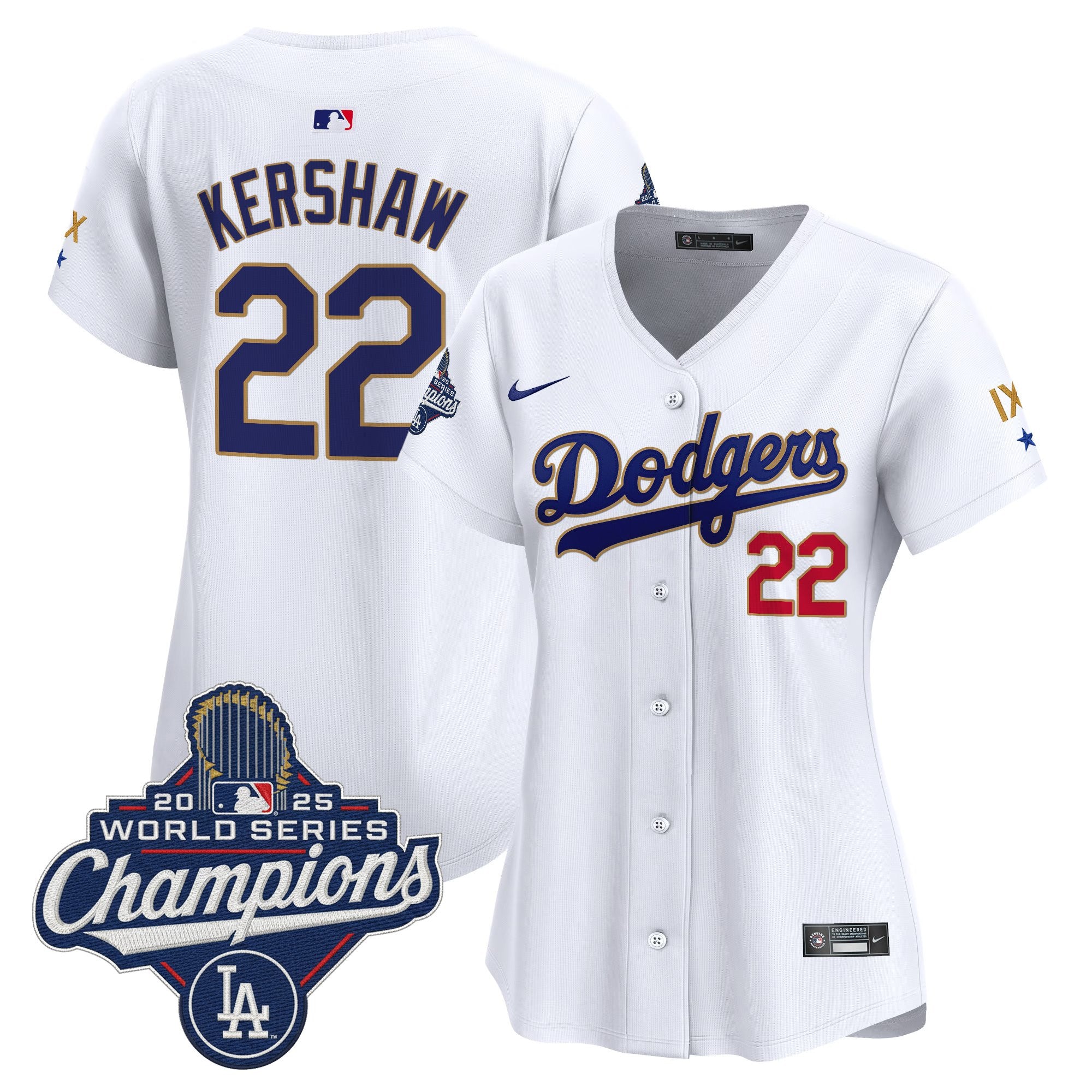 Women's Los Angeles Dodgers 9-Time Champions Gold Trim Vapor Premier Limited Jersey - All Stitched