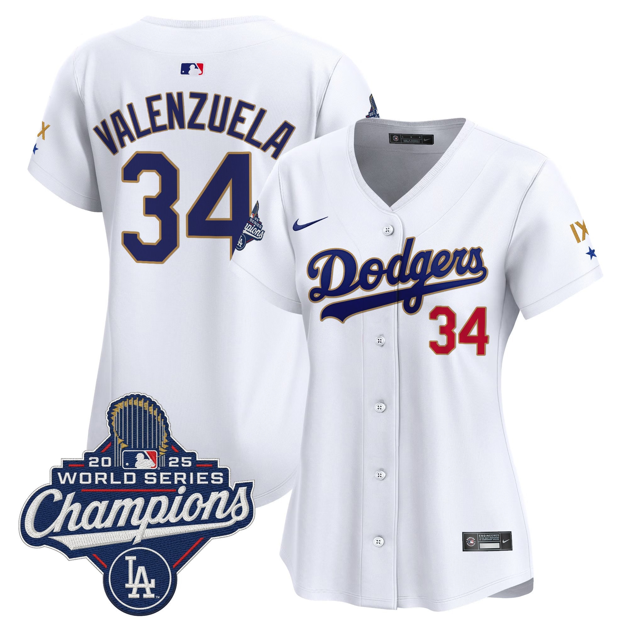 Women's Los Angeles Dodgers 9-Time Champions Gold Trim Vapor Premier Limited Jersey - All Stitched