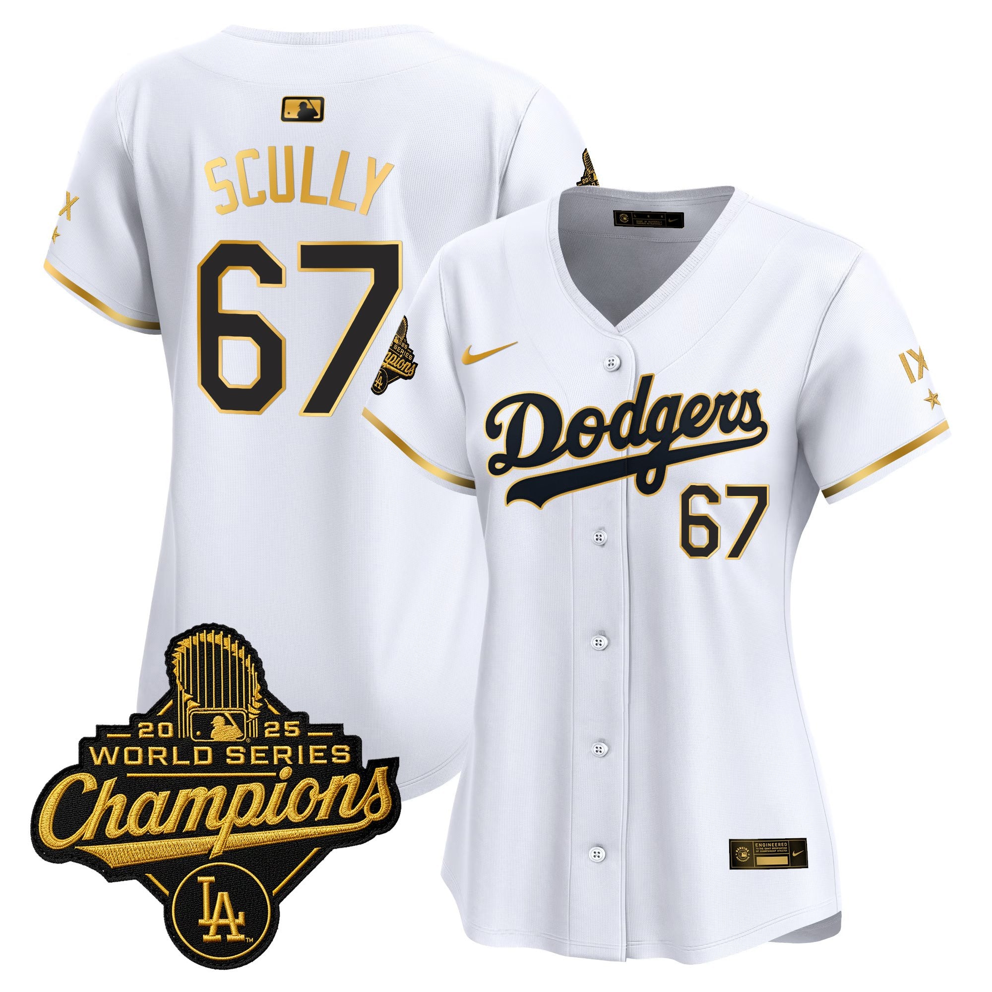 Women's Los Angeles Dodgers 9-Time Champions Gold Trim Vapor Premier Limited Jersey - All Stitched