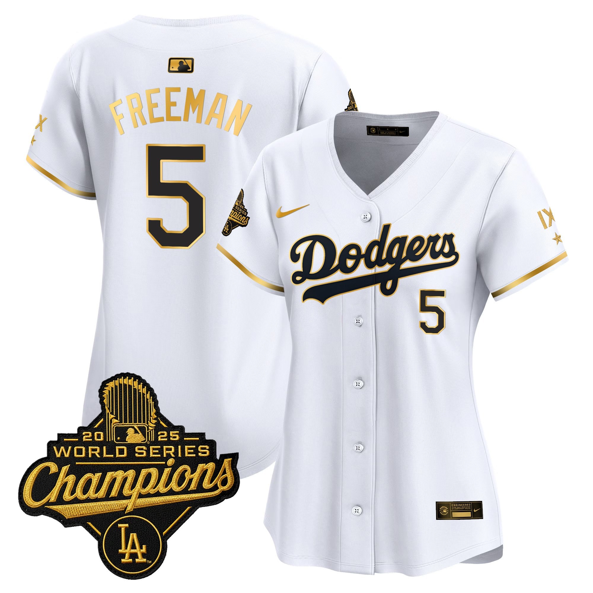 Women's Los Angeles Dodgers 9-Time Champions Gold Trim Vapor Premier Limited Jersey - All Stitched