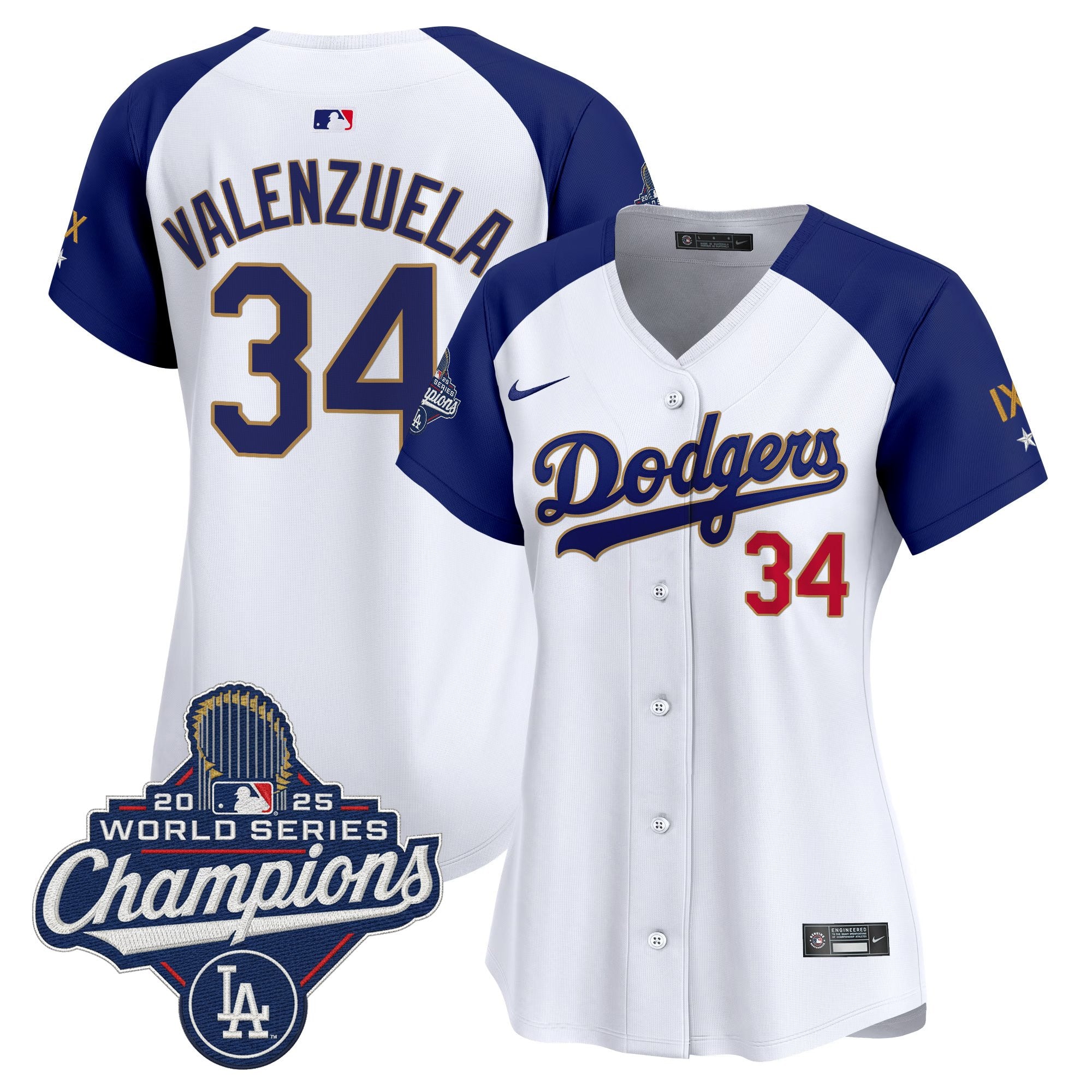 Women's Los Angeles Dodgers 9-Time Champions Gold Trim Vapor Premier Limited Jersey - All Stitched