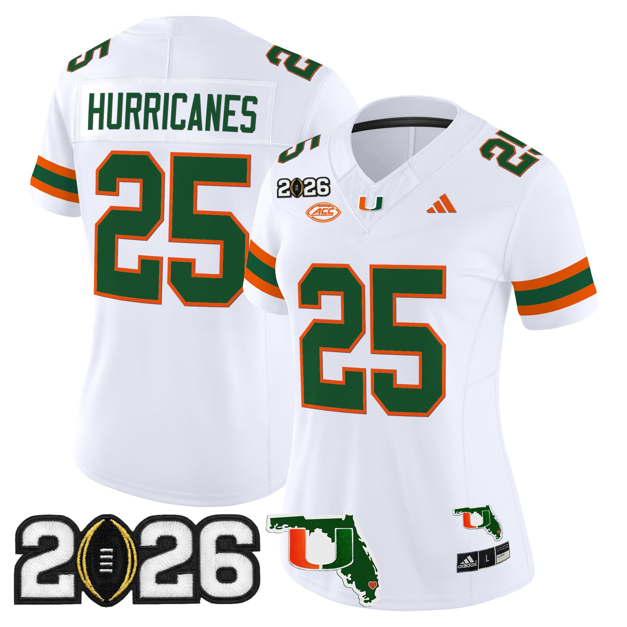 Women's Miami Hurricanes 2026 CFP Final & Florida Patch Vapor Limited Jersey - All Stitched