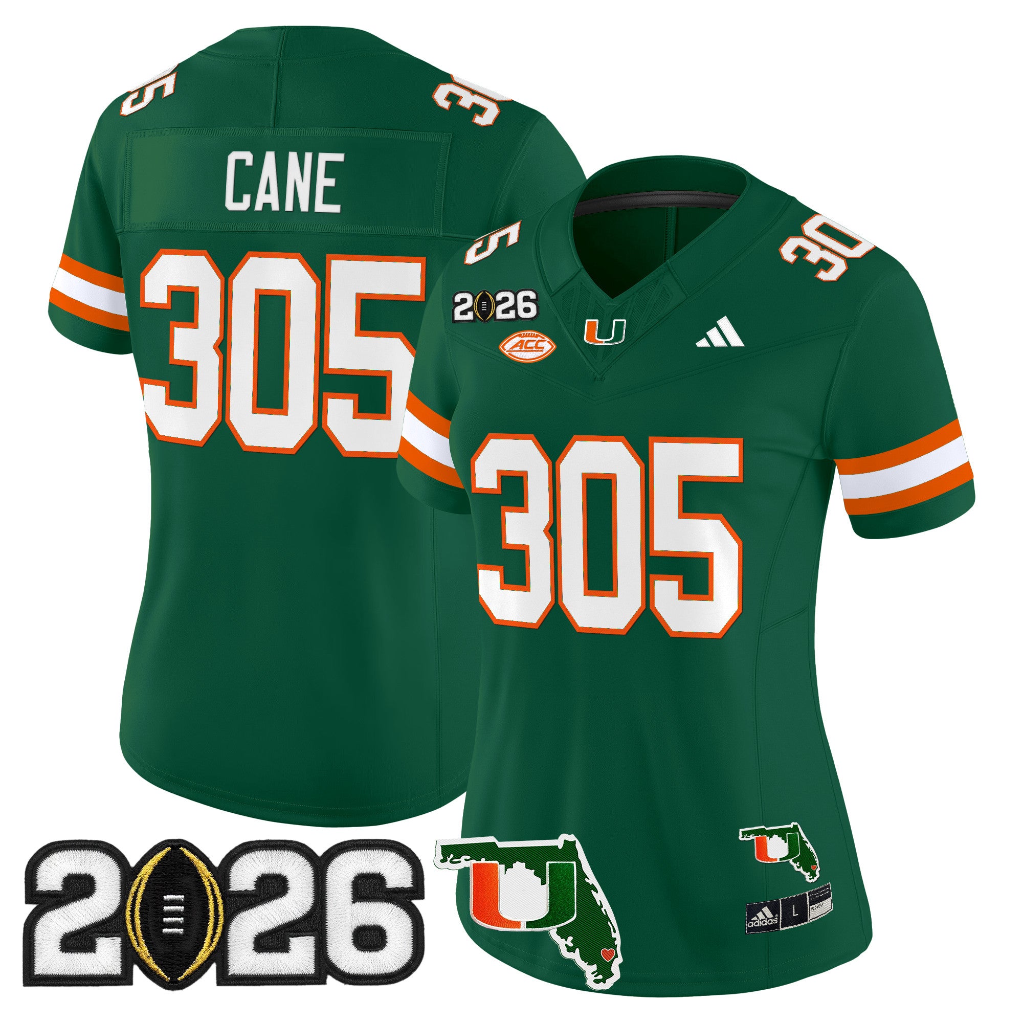 Women's Miami Hurricanes 2026 CFP Final & Florida Patch Vapor Limited Jersey - All Stitched