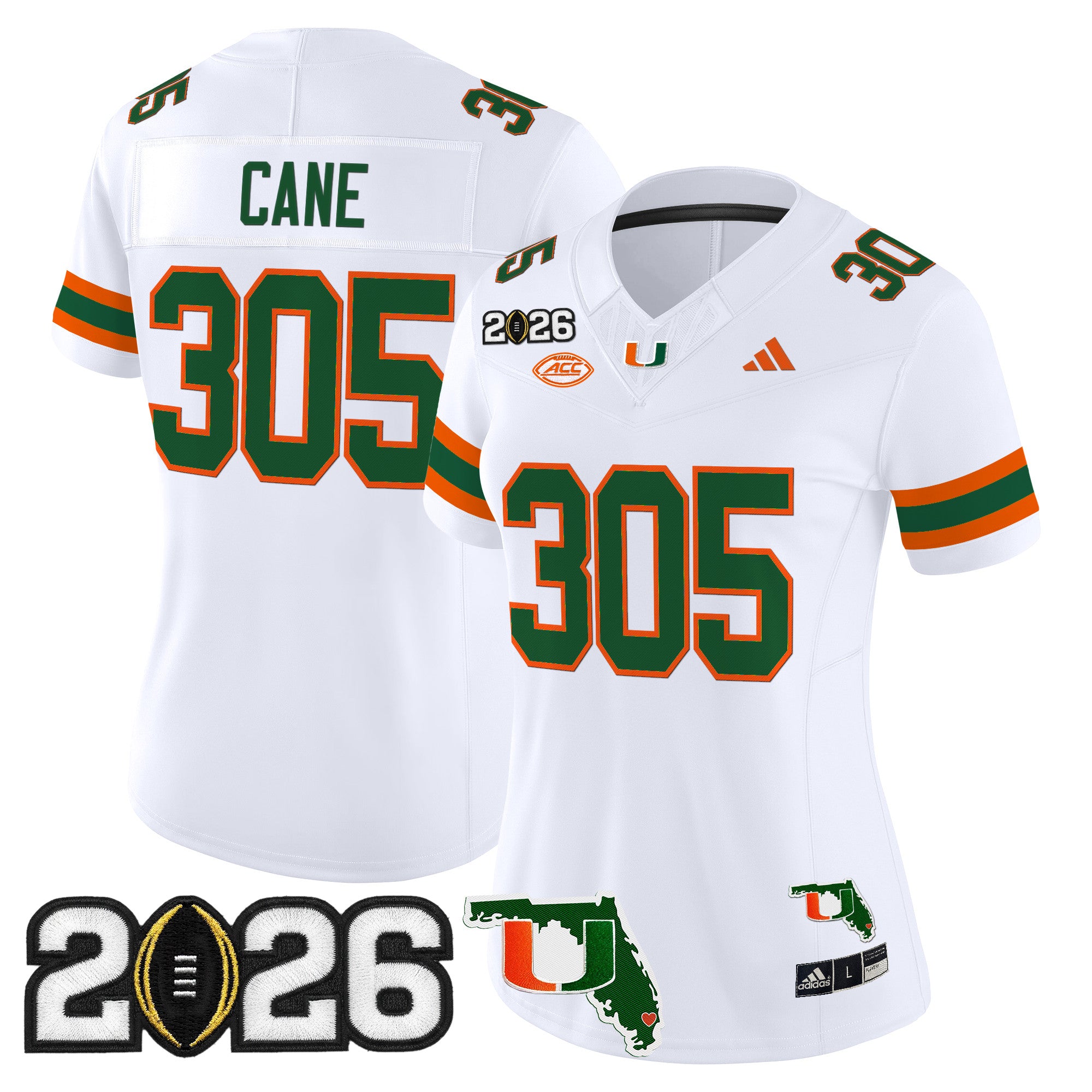 Women's Miami Hurricanes 2026 CFP Final & Florida Patch Vapor Limited Jersey - All Stitched