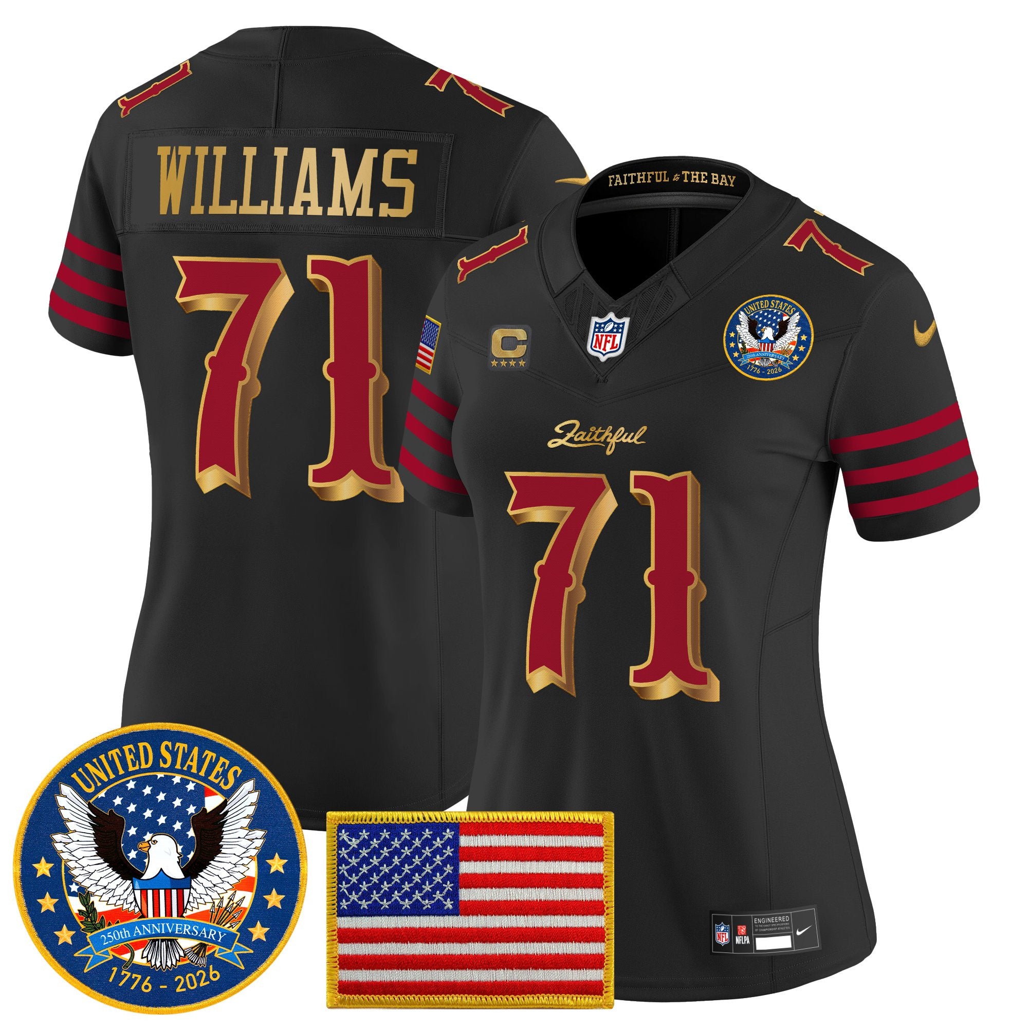 Women's San Francisco 49ers "United States 250th Anniversary Patch" Vapor Limited Jersey - All Stitched