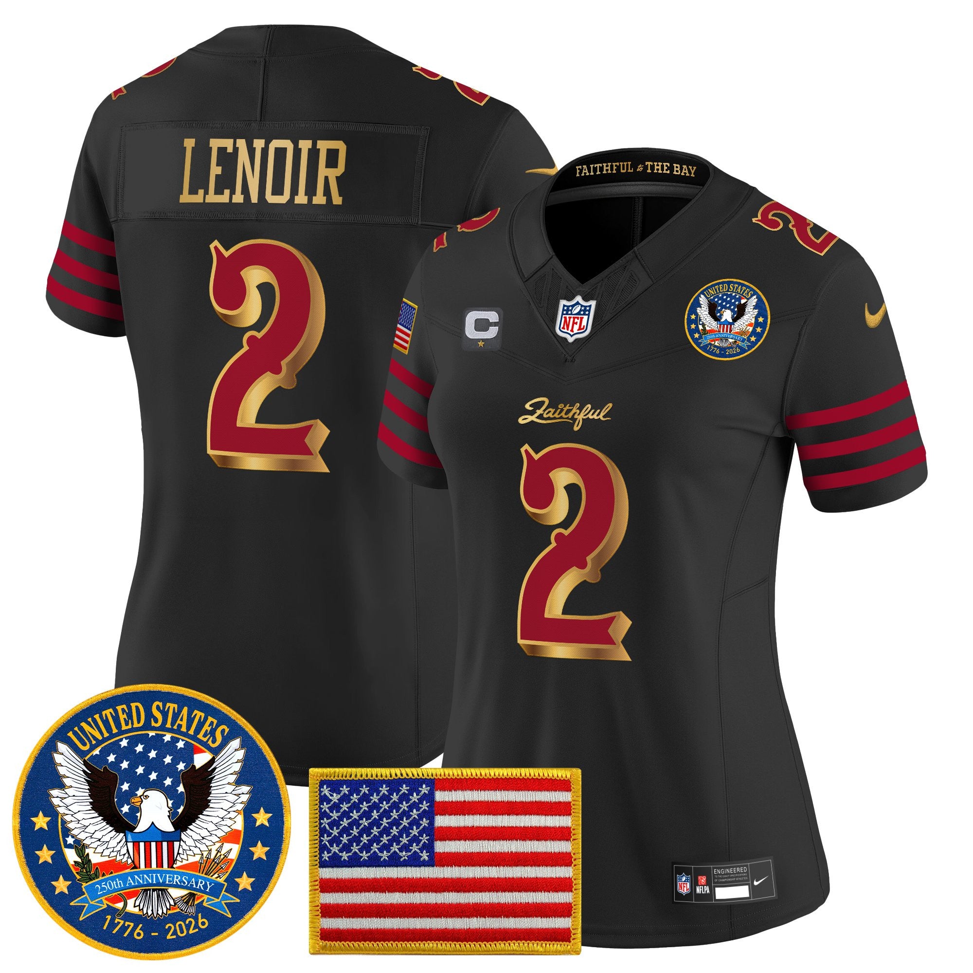 Women's San Francisco 49ers "United States 250th Anniversary Patch" Vapor Limited Jersey - All Stitched