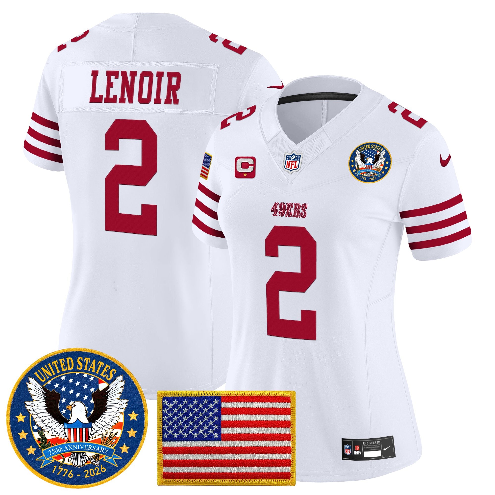 Women's San Francisco 49ers "United States 250th Anniversary Patch" Vapor Limited Jersey - All Stitched