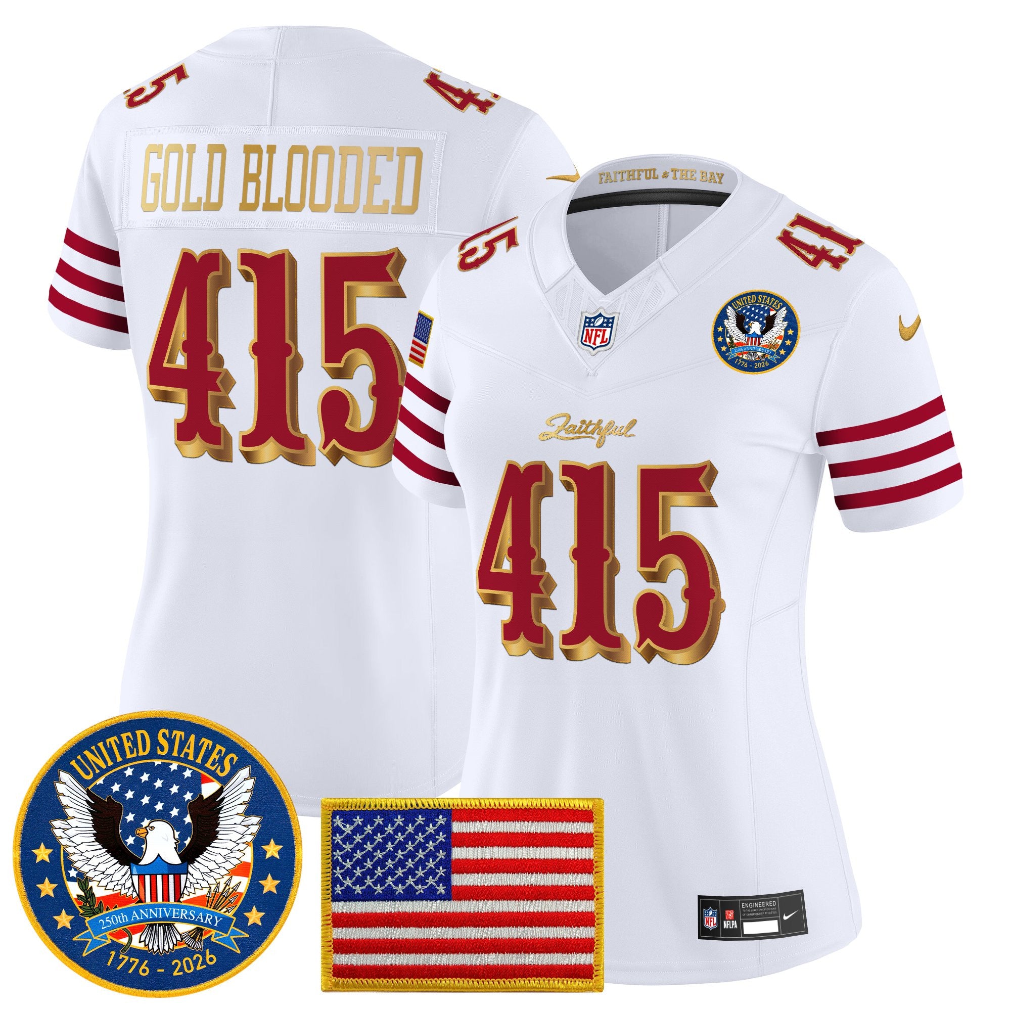 Women's San Francisco 49ers "United States 250th Anniversary Patch" Vapor Limited Jersey - All Stitched