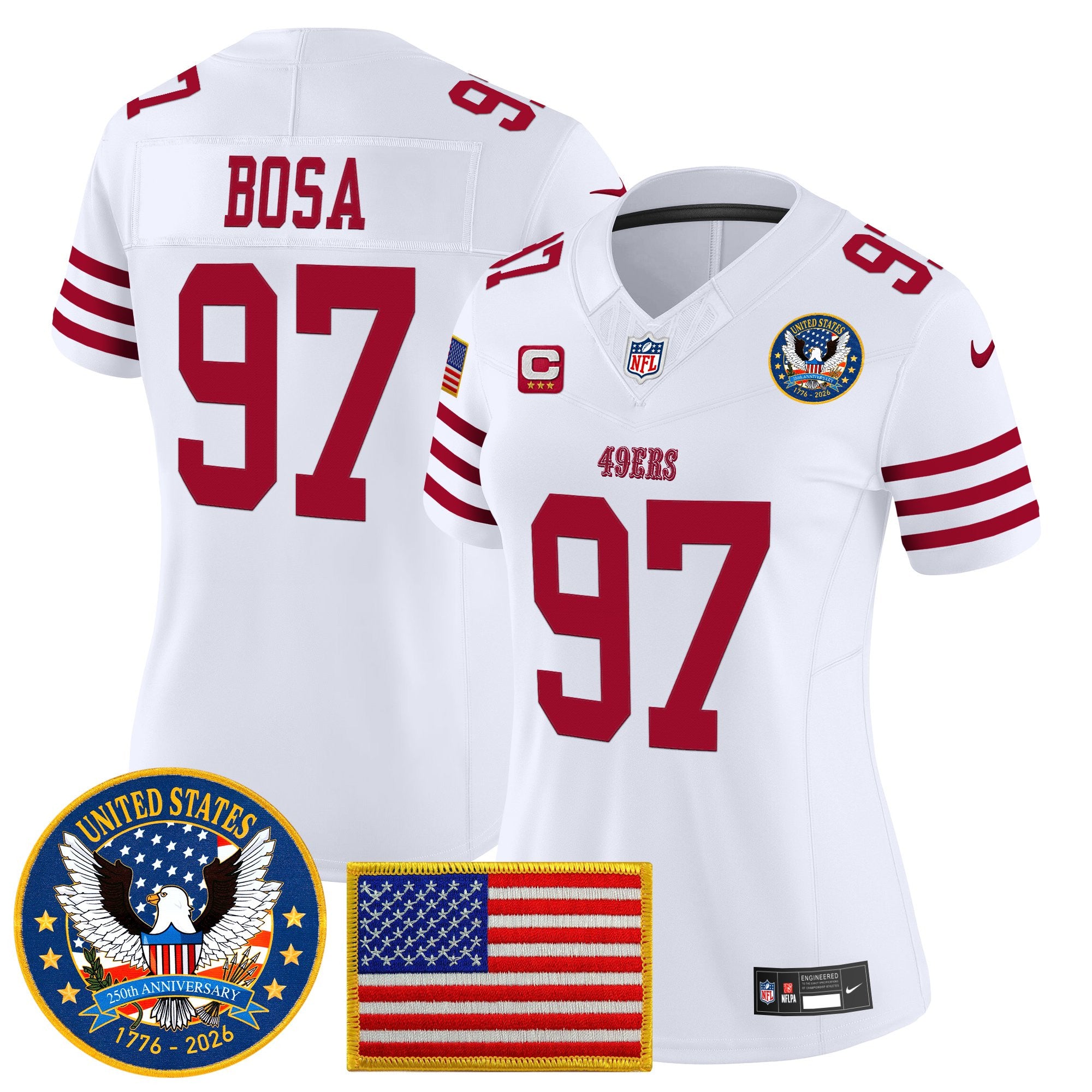 Women's San Francisco 49ers "United States 250th Anniversary Patch" Vapor Limited Jersey - All Stitched