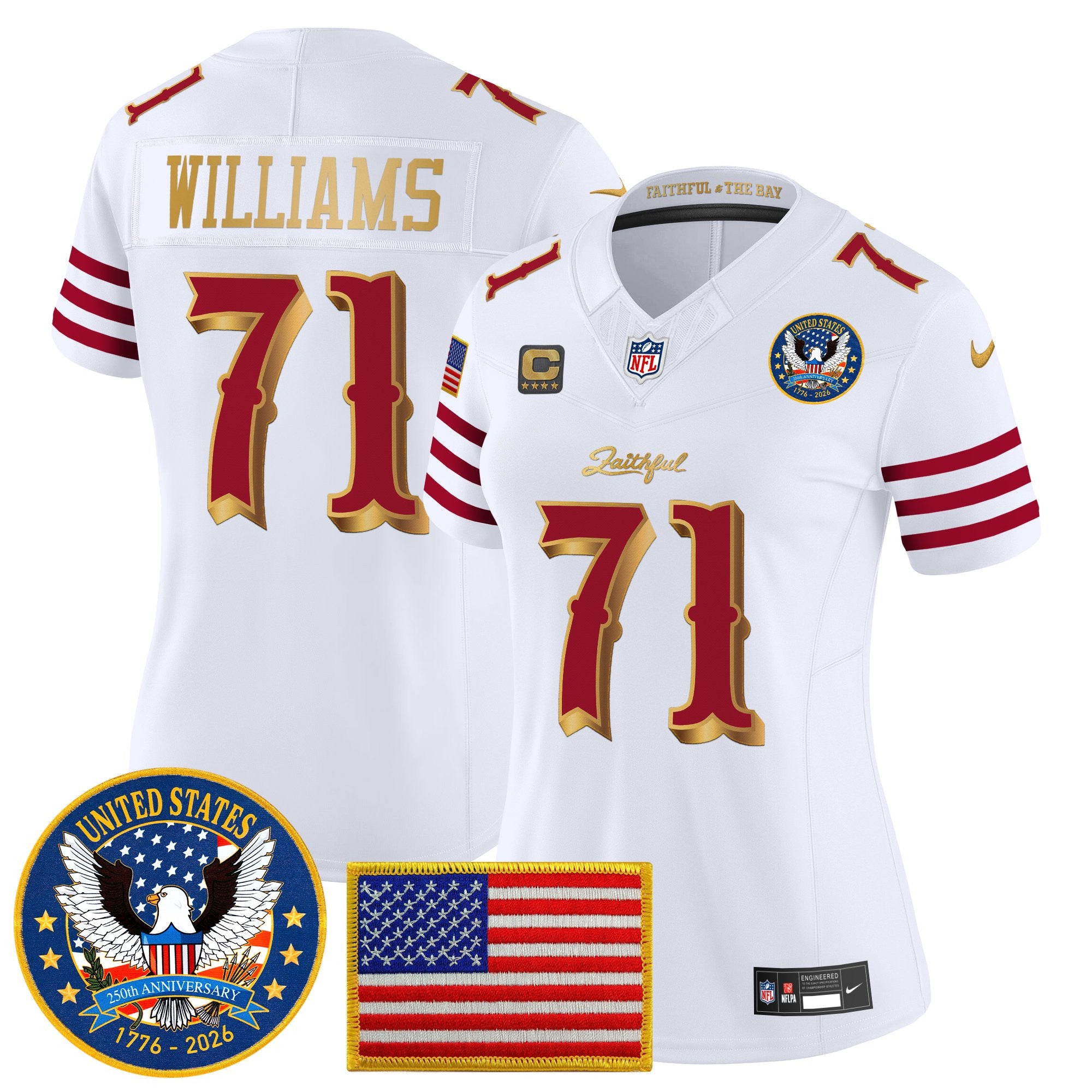 Women's San Francisco 49ers "United States 250th Anniversary Patch" Vapor Limited Jersey - All Stitched